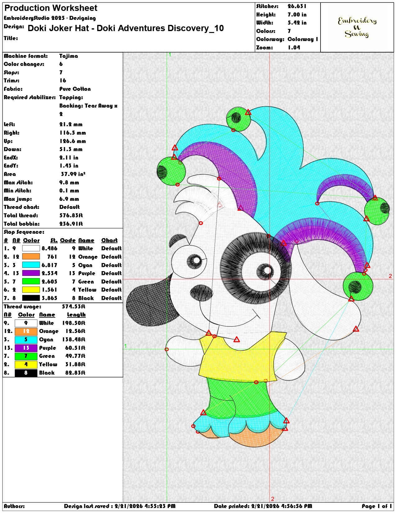 Doki Joker Hat Doki Adventures Discovery  - Elegant embroidery design file - instant download — view 3