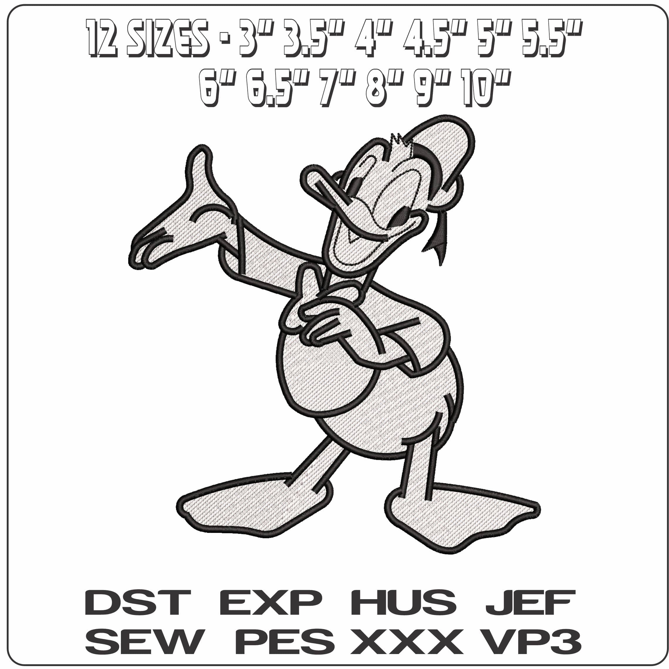 Donald Duck Black and White Disney  - Elegant embroidery design file - instant download — view 2