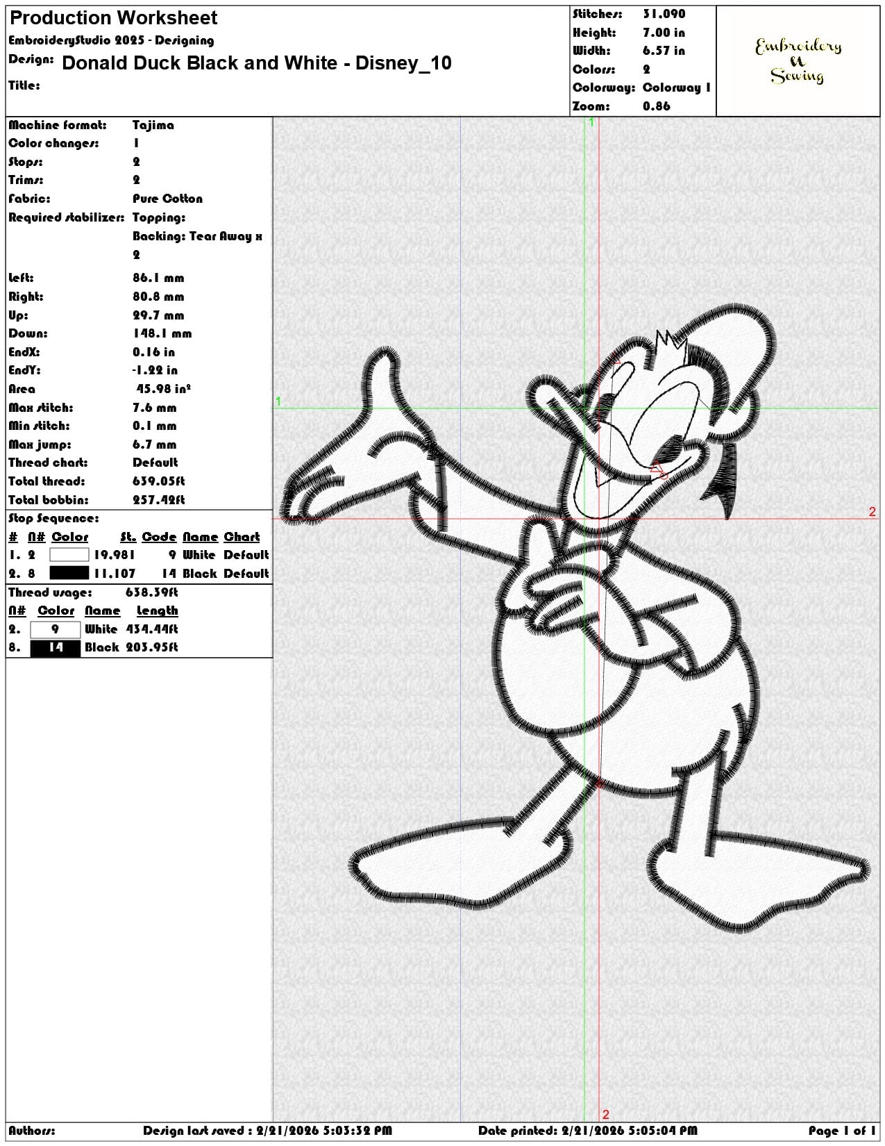 Donald Duck Black and White Disney  - Elegant embroidery design file - instant download — view 3