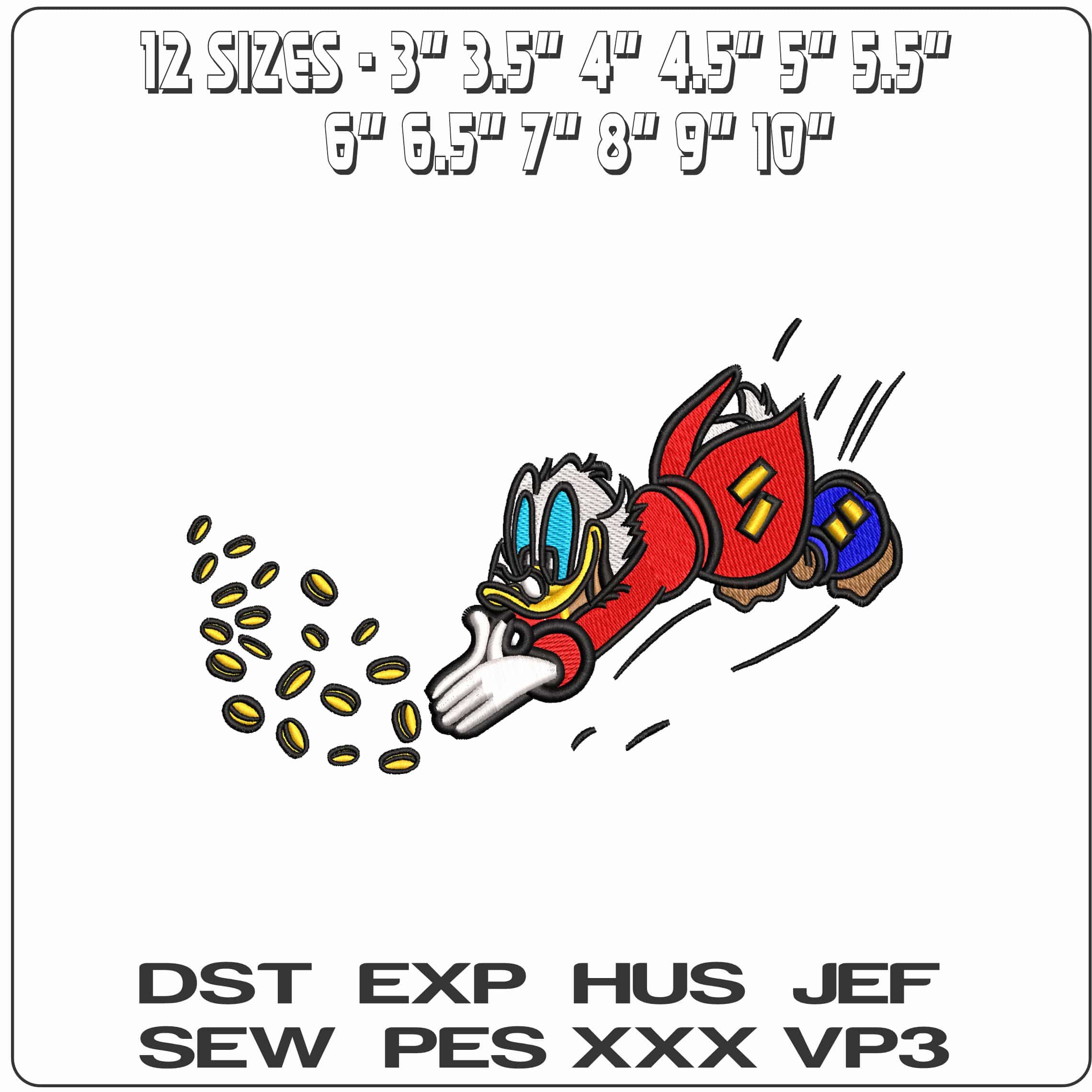 Donald Duck Diving into Coins  - Elegant embroidery design file - instant download — view 2