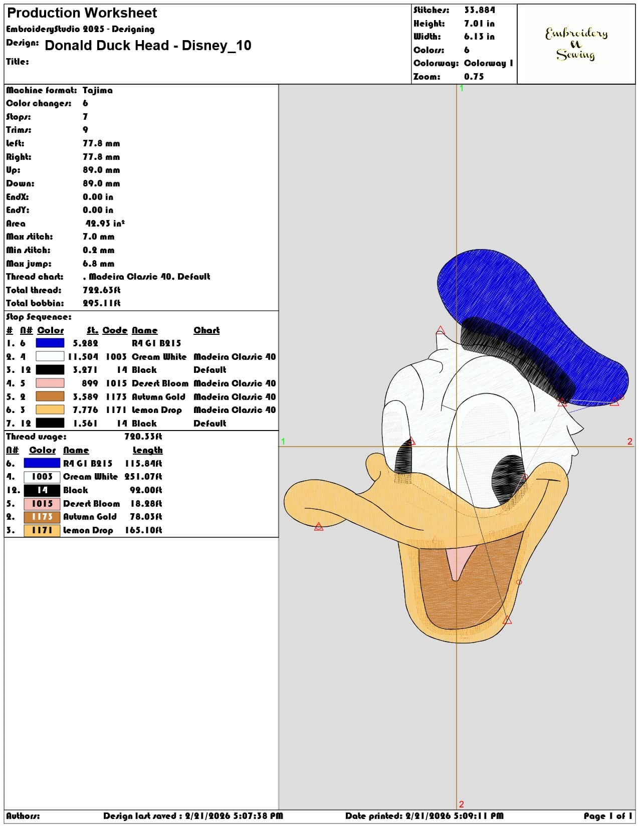 Donald Duck Head Disney  - Elegant embroidery design file - instant download — view 3