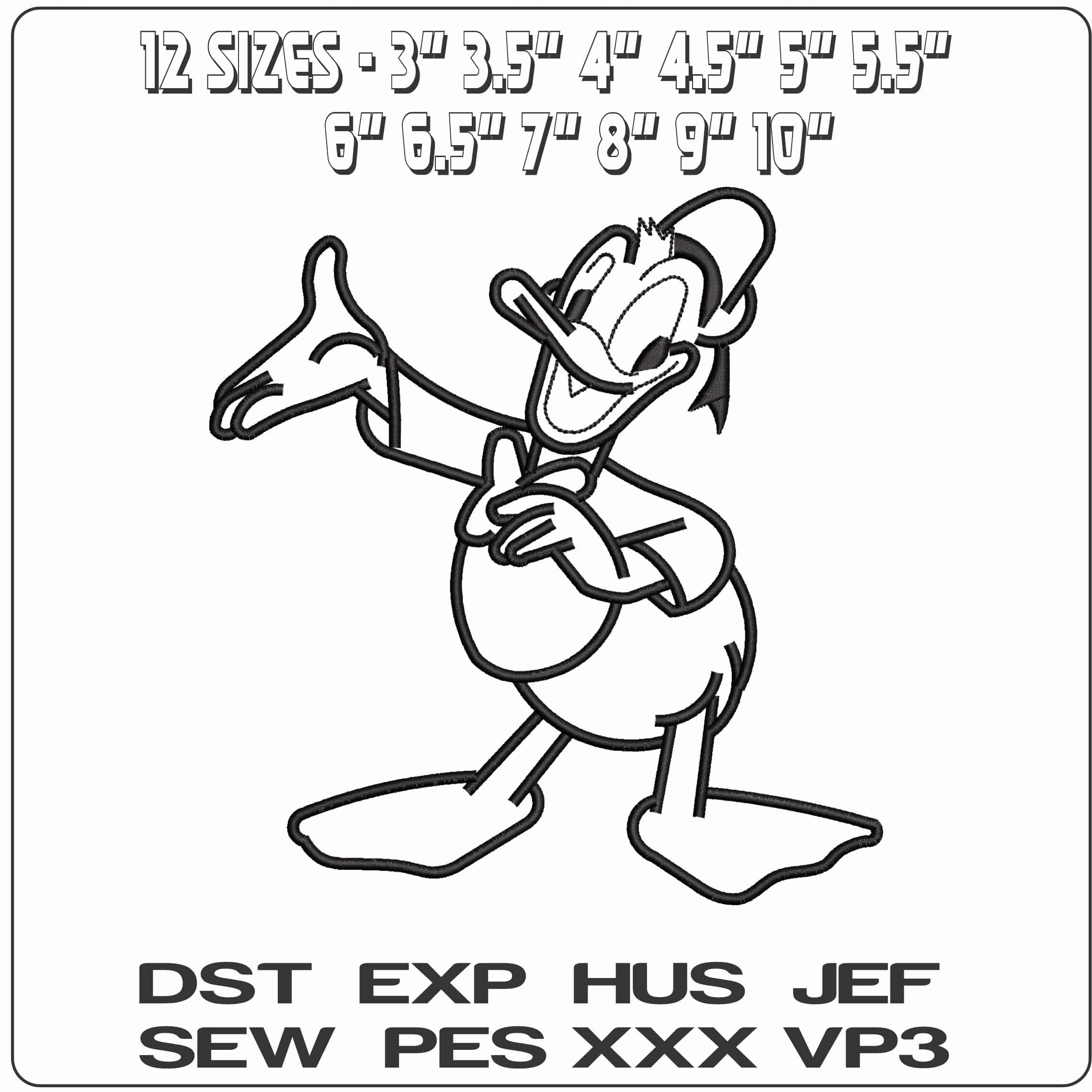 Donald Duck Outline Disney  - Elegant embroidery design file - instant download — view 2