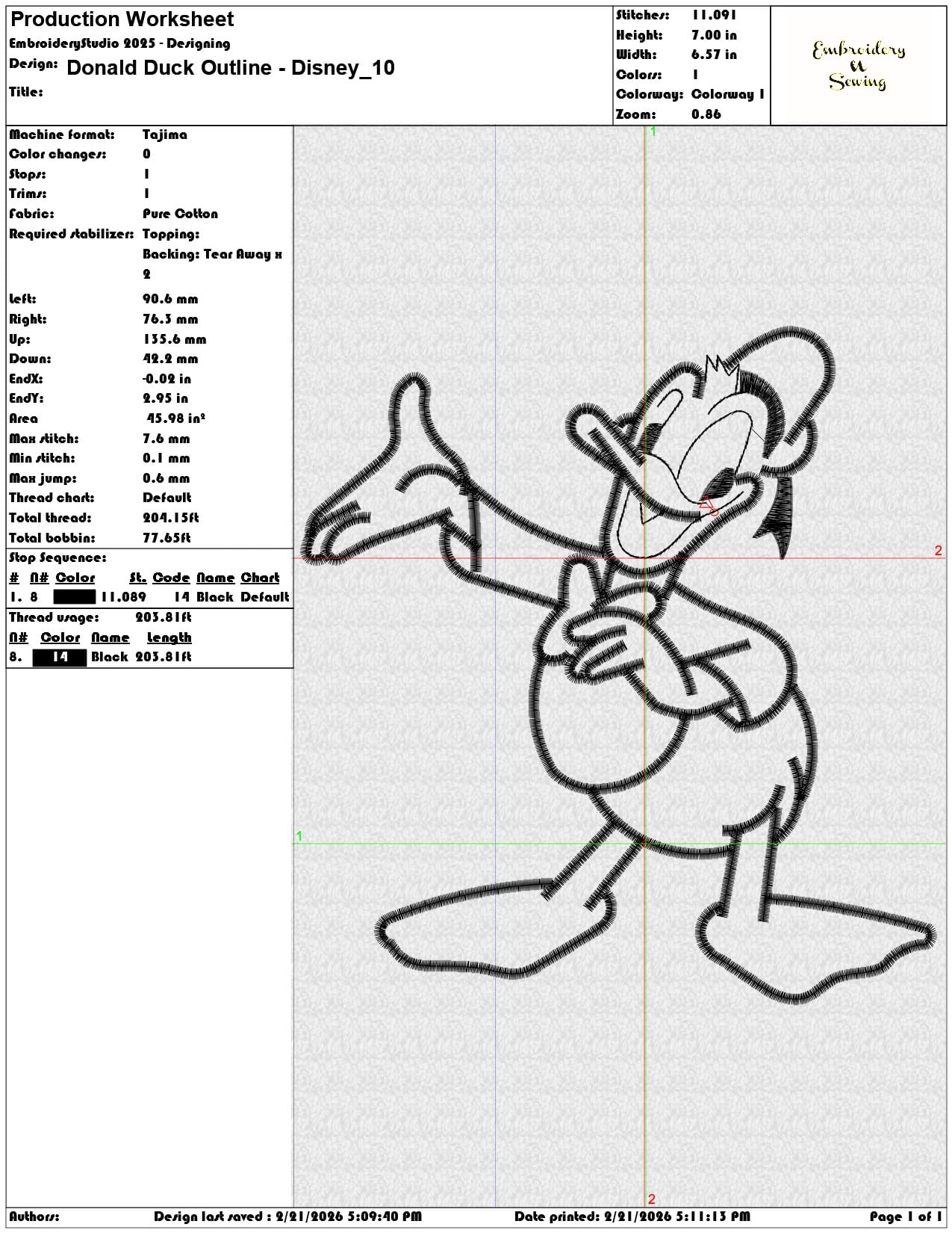 Donald Duck Outline Disney  - Elegant embroidery design file - instant download — view 3