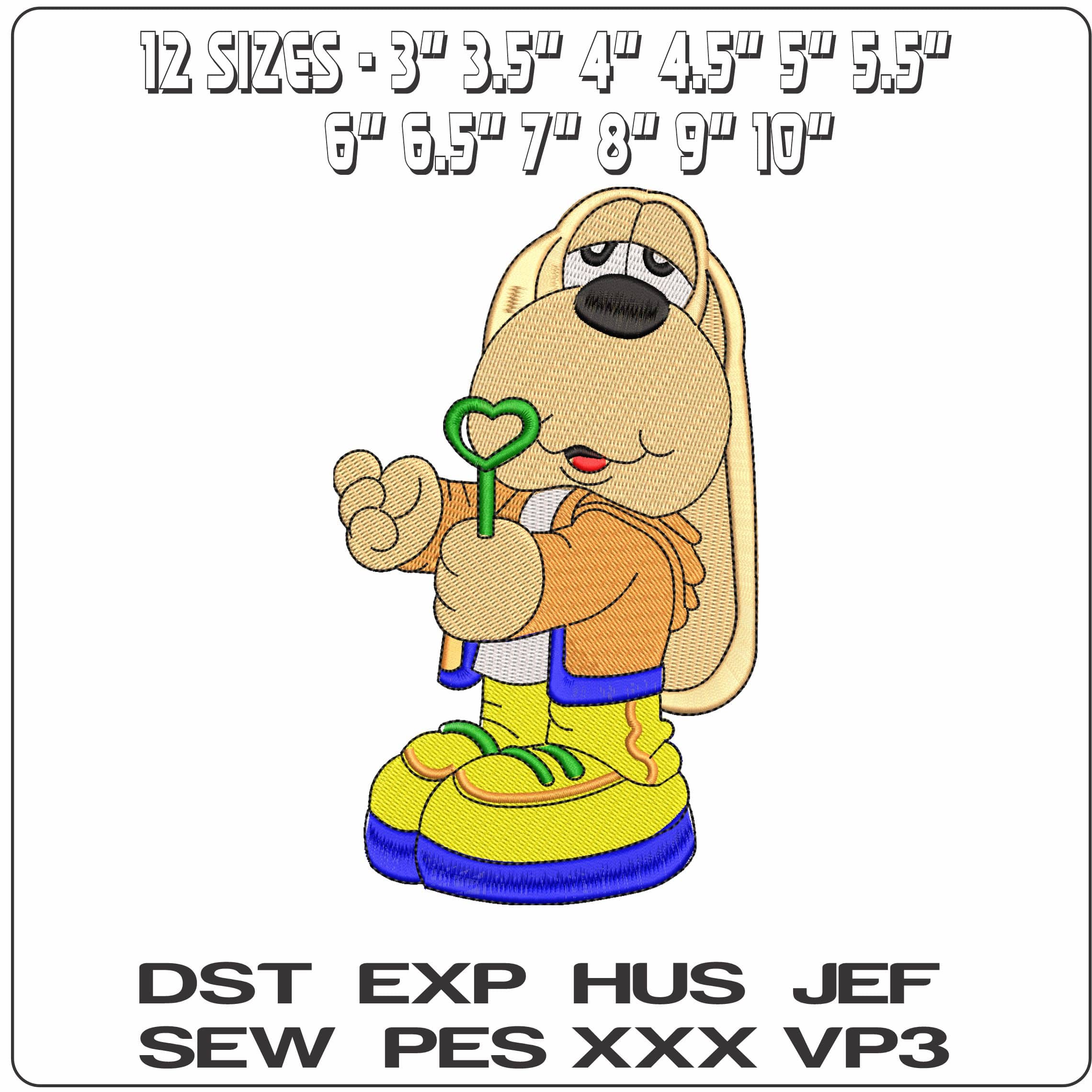 Droopy Dog with Heart Key  - Elegant embroidery design file - instant download — view 2