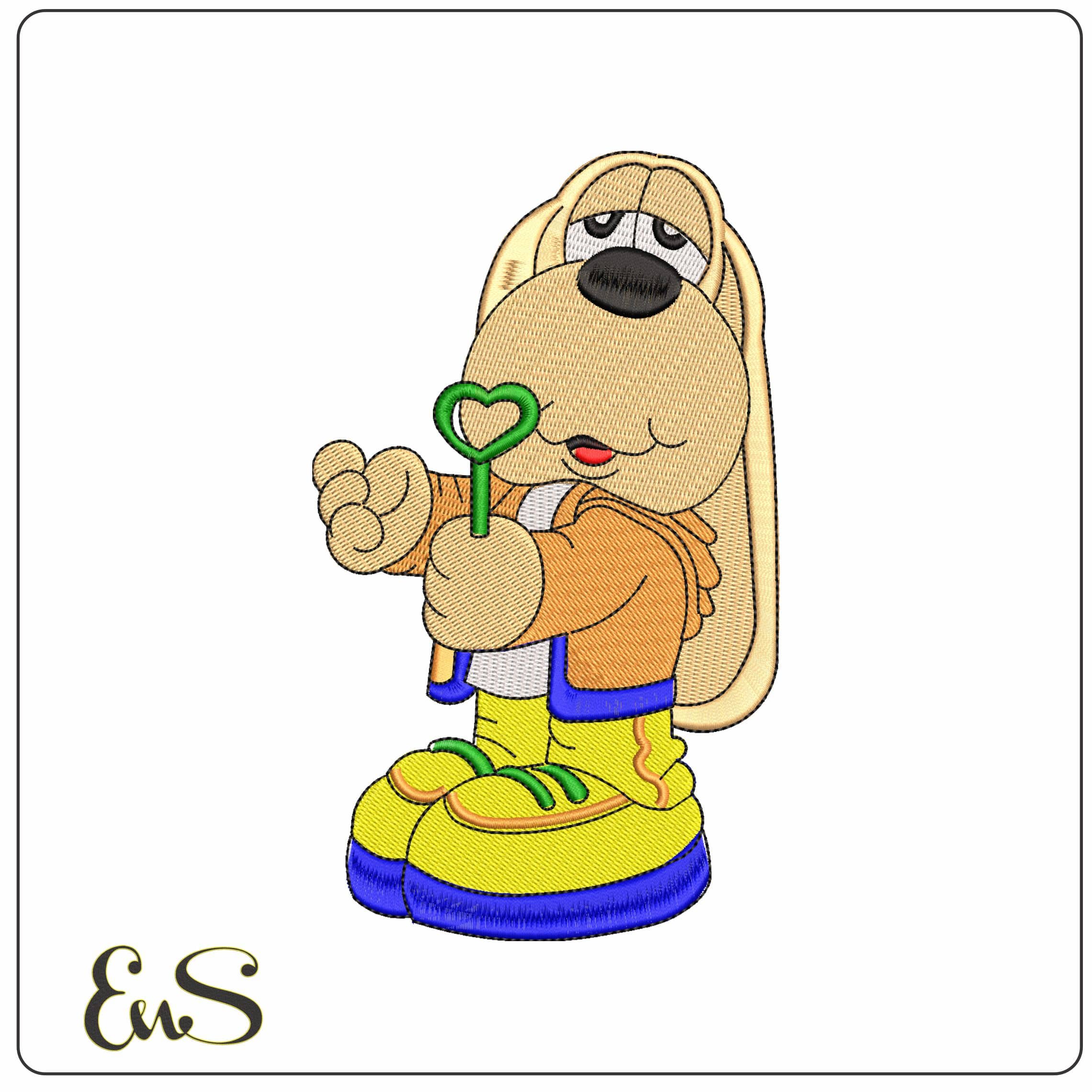 Droopy Dog with Heart Key  - Elegant embroidery design file - instant download