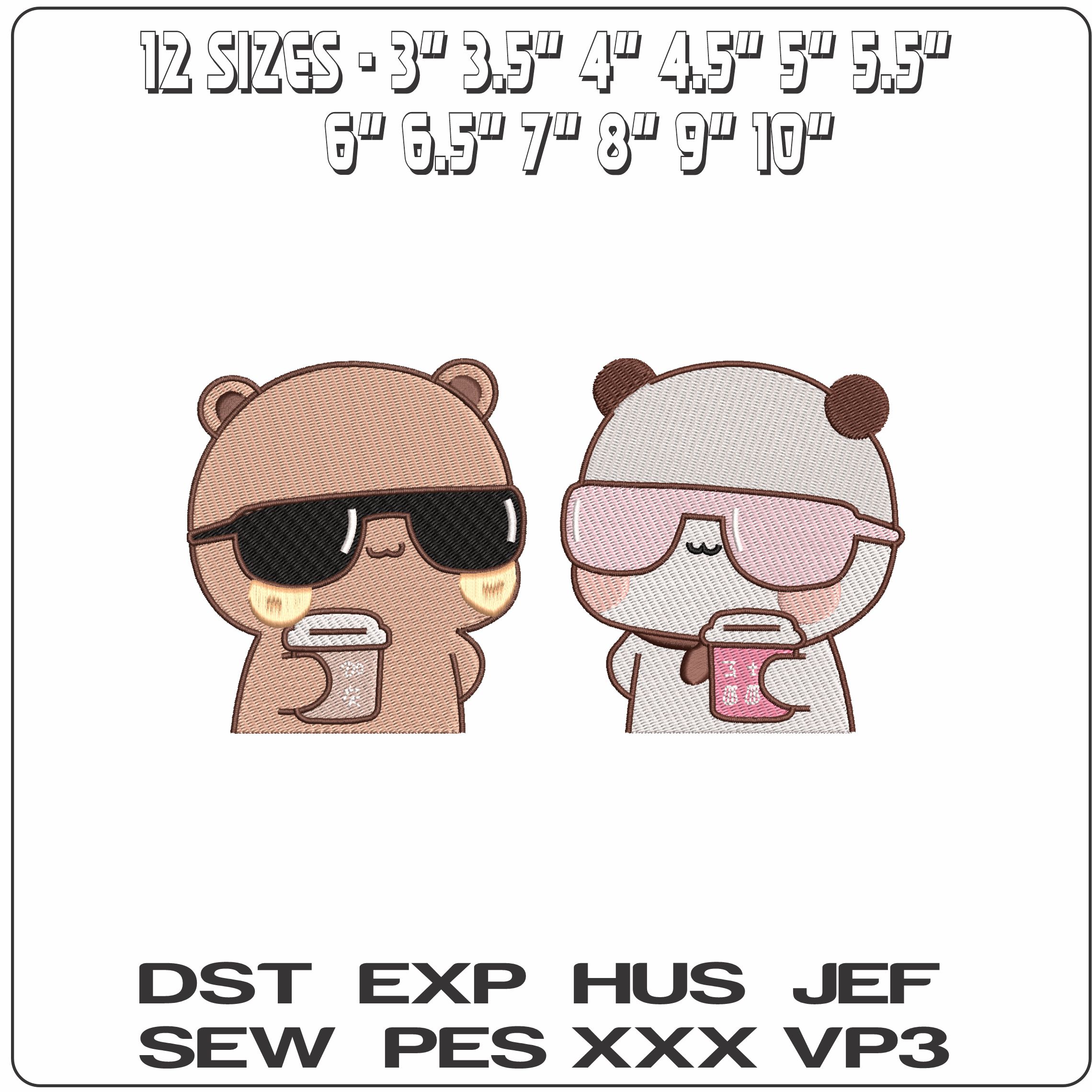 Dudu and Bubu with Coffee and Glasses Bubu and Dudu Cartoon  - Elegant embroidery design file - instant download — view 2