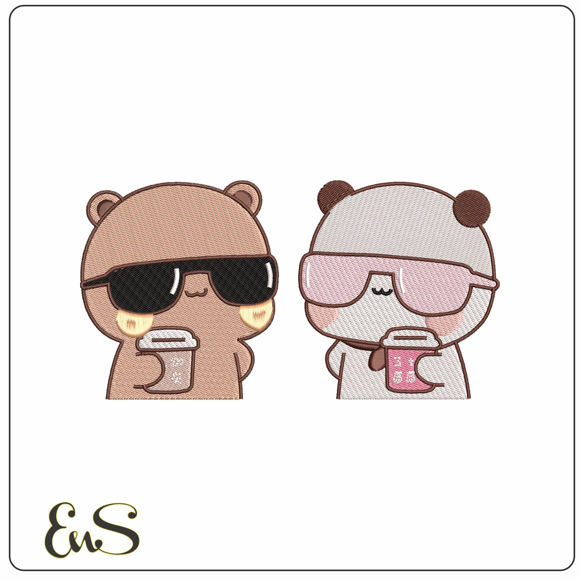 Dudu and Bubu with Coffee and Glasses Bubu and Dudu Cartoon  - Elegant embroidery design file - instant download