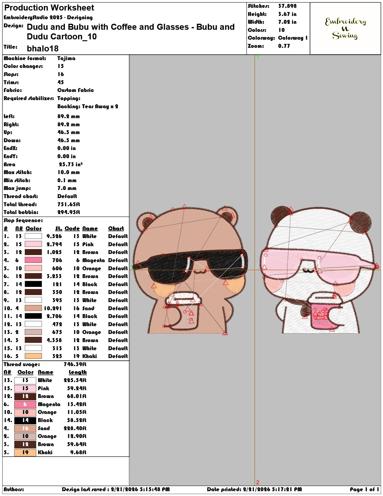 Dudu and Bubu with Coffee and Glasses Bubu and Dudu Cartoon  - Elegant embroidery design file - instant download — view 3