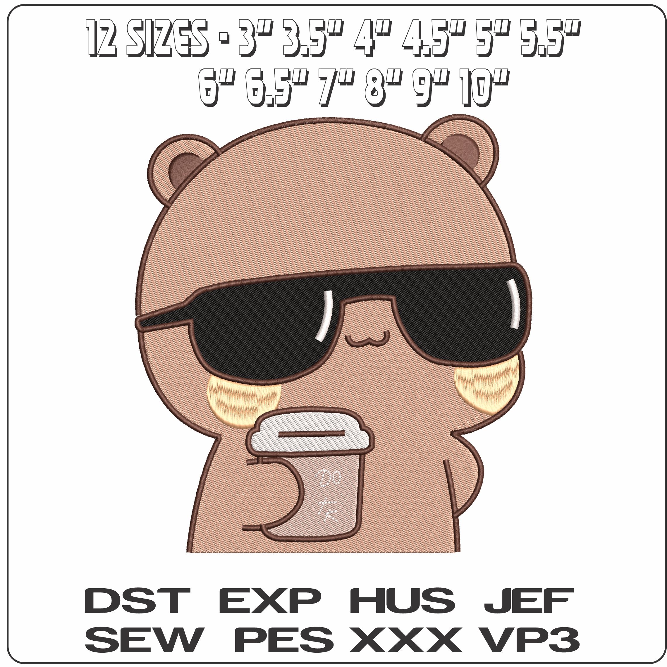 Dudu with Coffee and Tinted Glasses Bubu and Dudu Cartoon  - Elegant embroidery design file - instant download — view 2