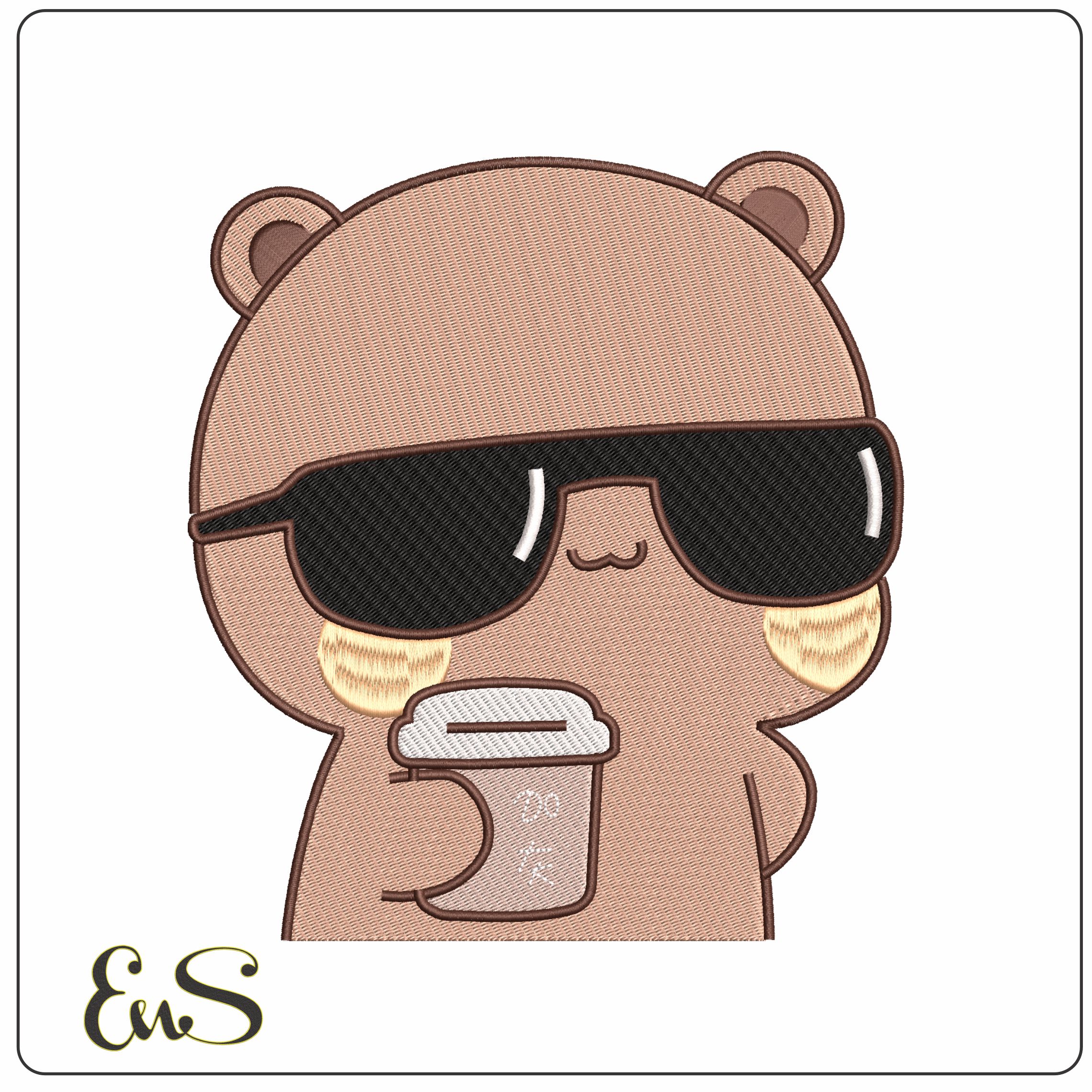 Dudu with Coffee and Tinted Glasses Bubu and Dudu Cartoon  - Elegant embroidery design file - instant download
