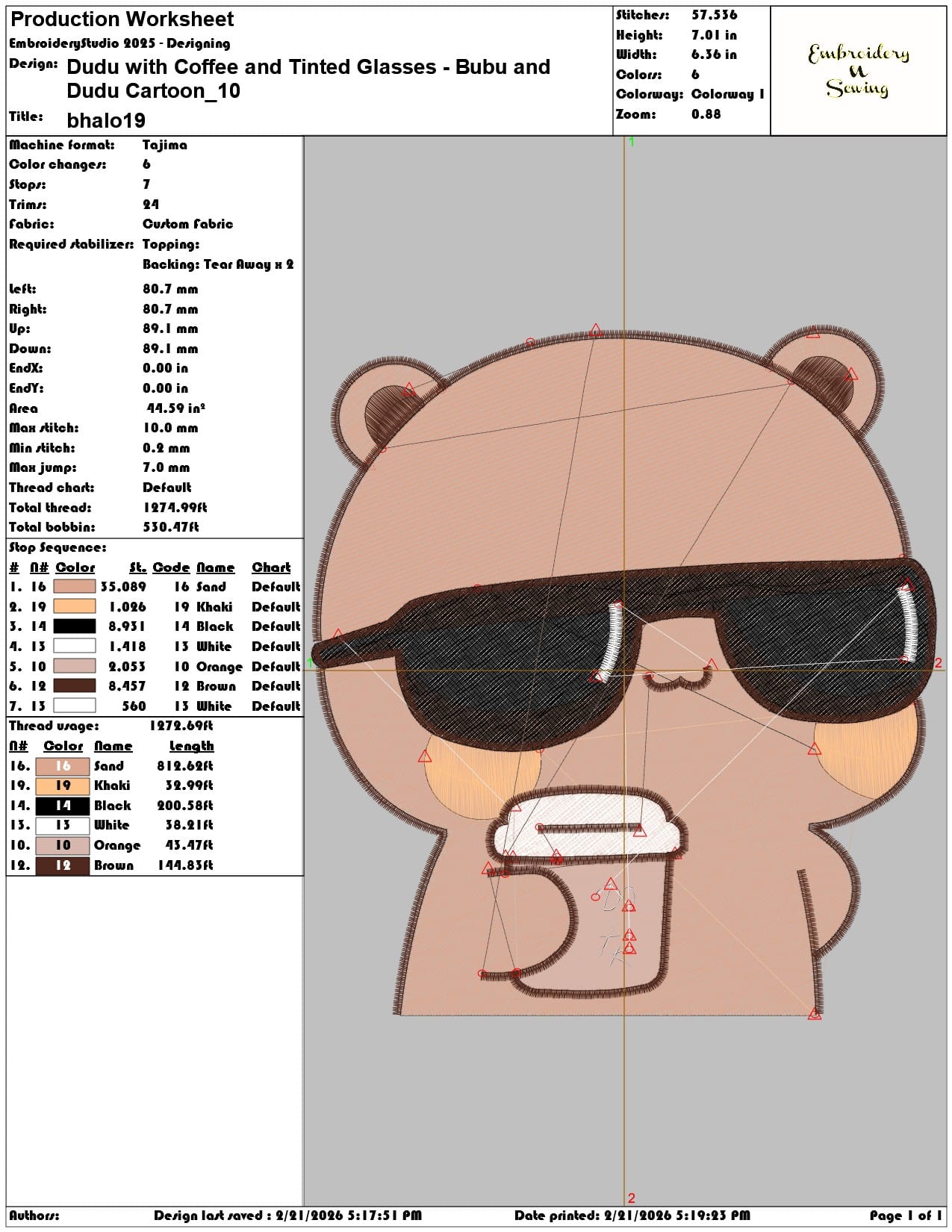 Dudu with Coffee and Tinted Glasses Bubu and Dudu Cartoon  - Elegant embroidery design file - instant download — view 3