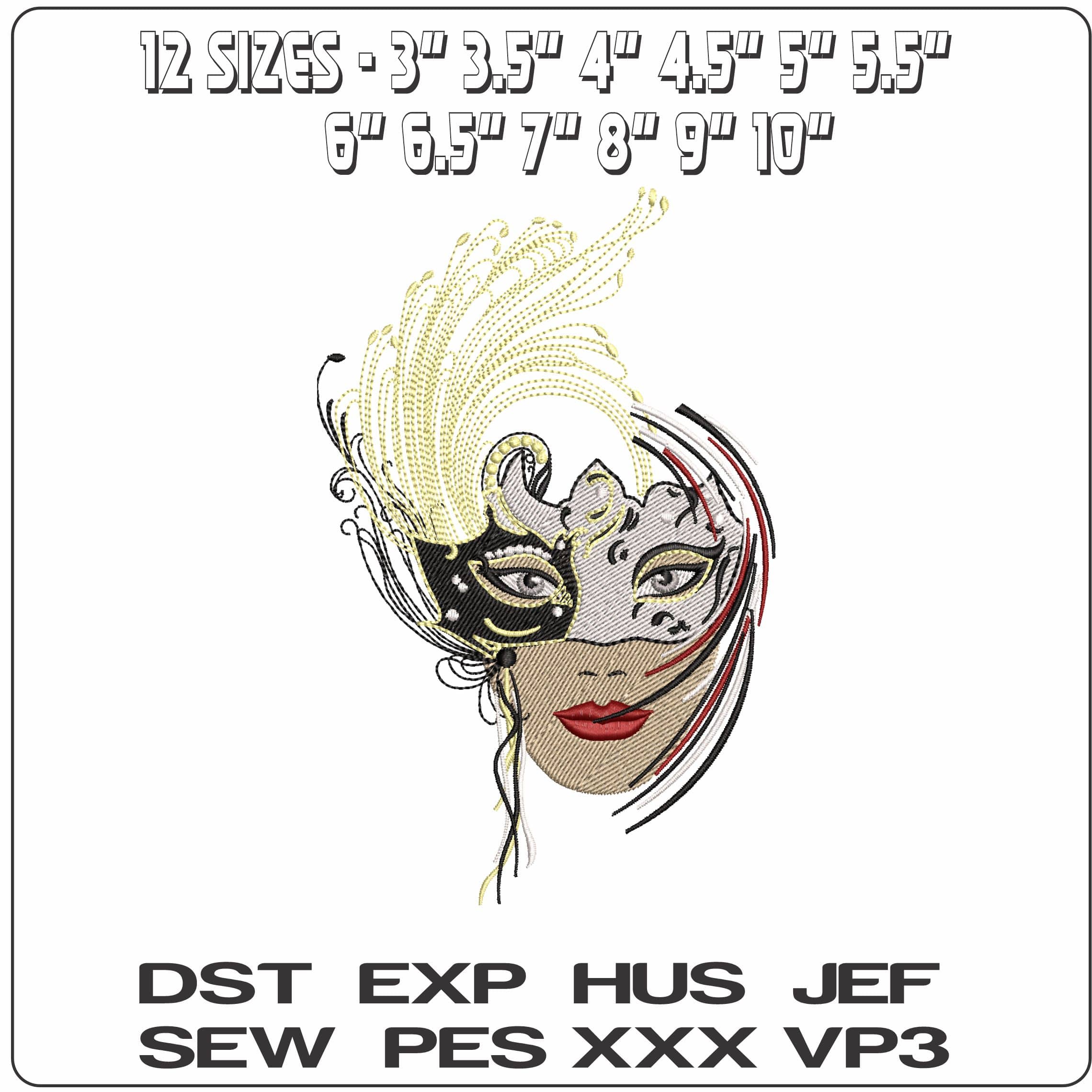 Elegant Lady Black and Silver Mask  - Elegant embroidery design file - instant download — view 2