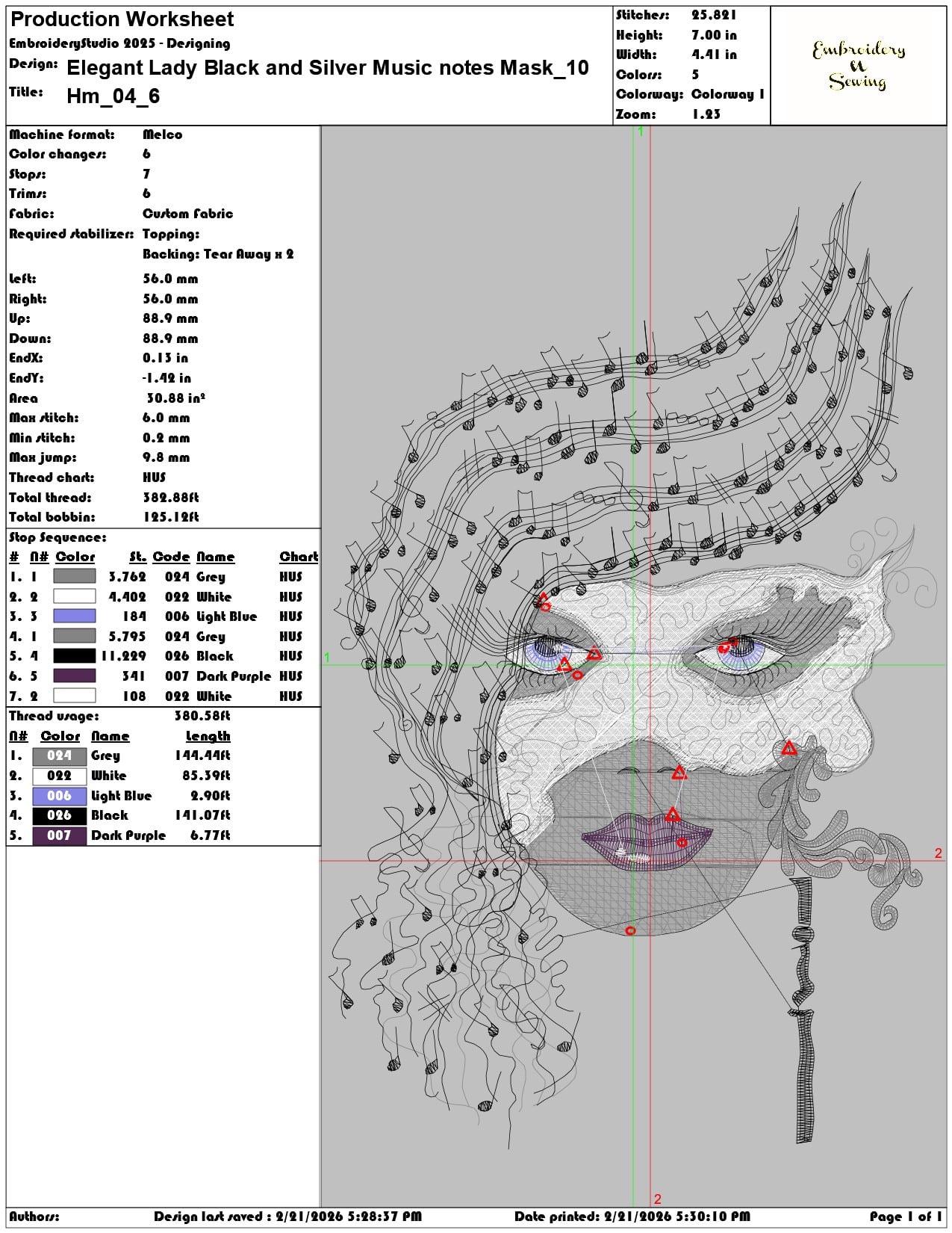 Elegant Lady Black and Silver Music notes Mask  - Elegant embroidery design file - instant download — view 3