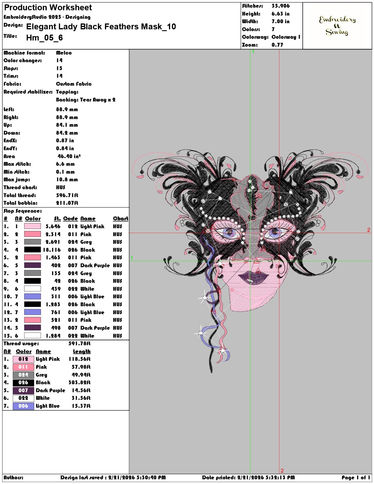 Elegant Lady Black Feathers Mask  - Elegant embroidery design file - instant download — view 3
