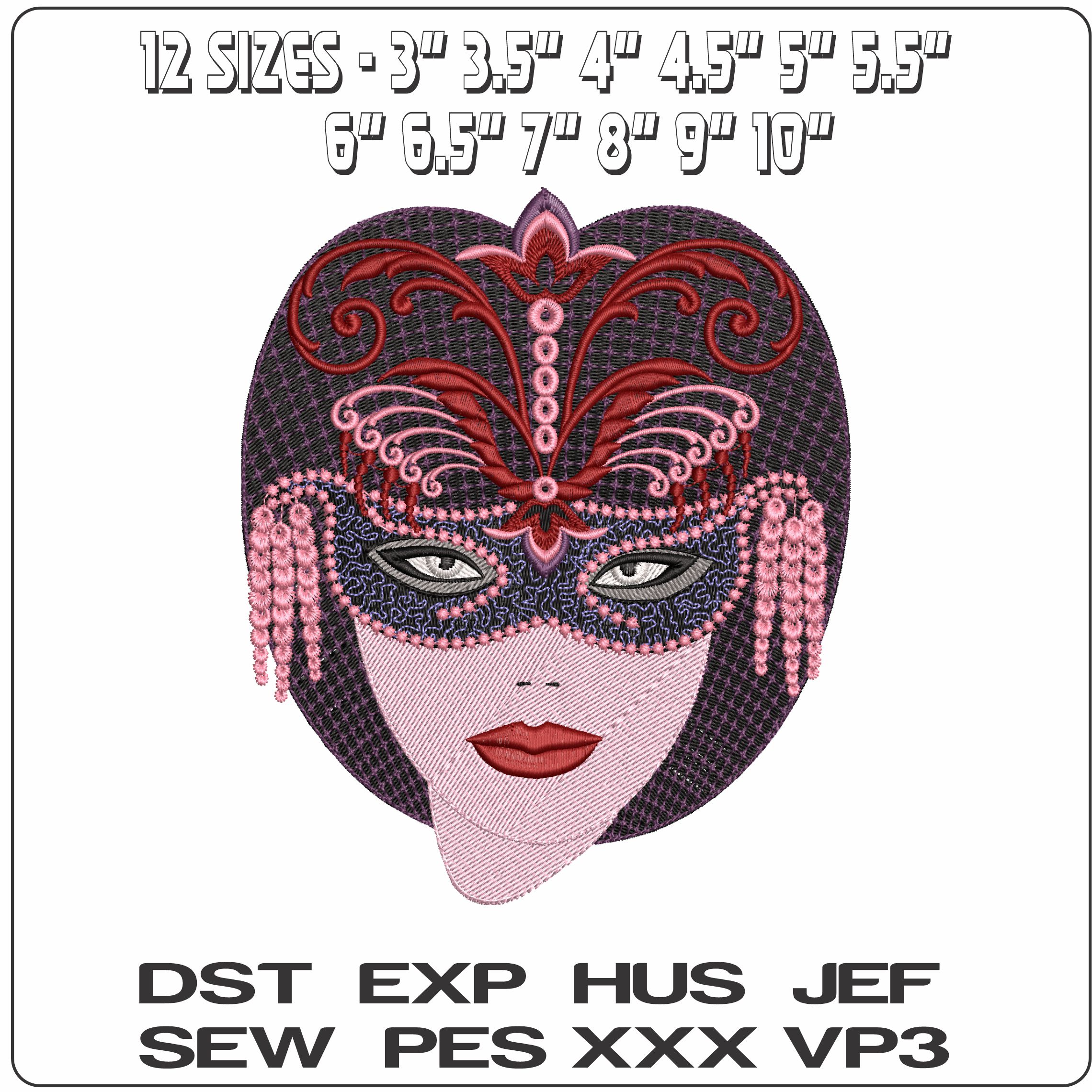 Elegant Lady Bohem Mask  - Elegant embroidery design file - instant download — view 2
