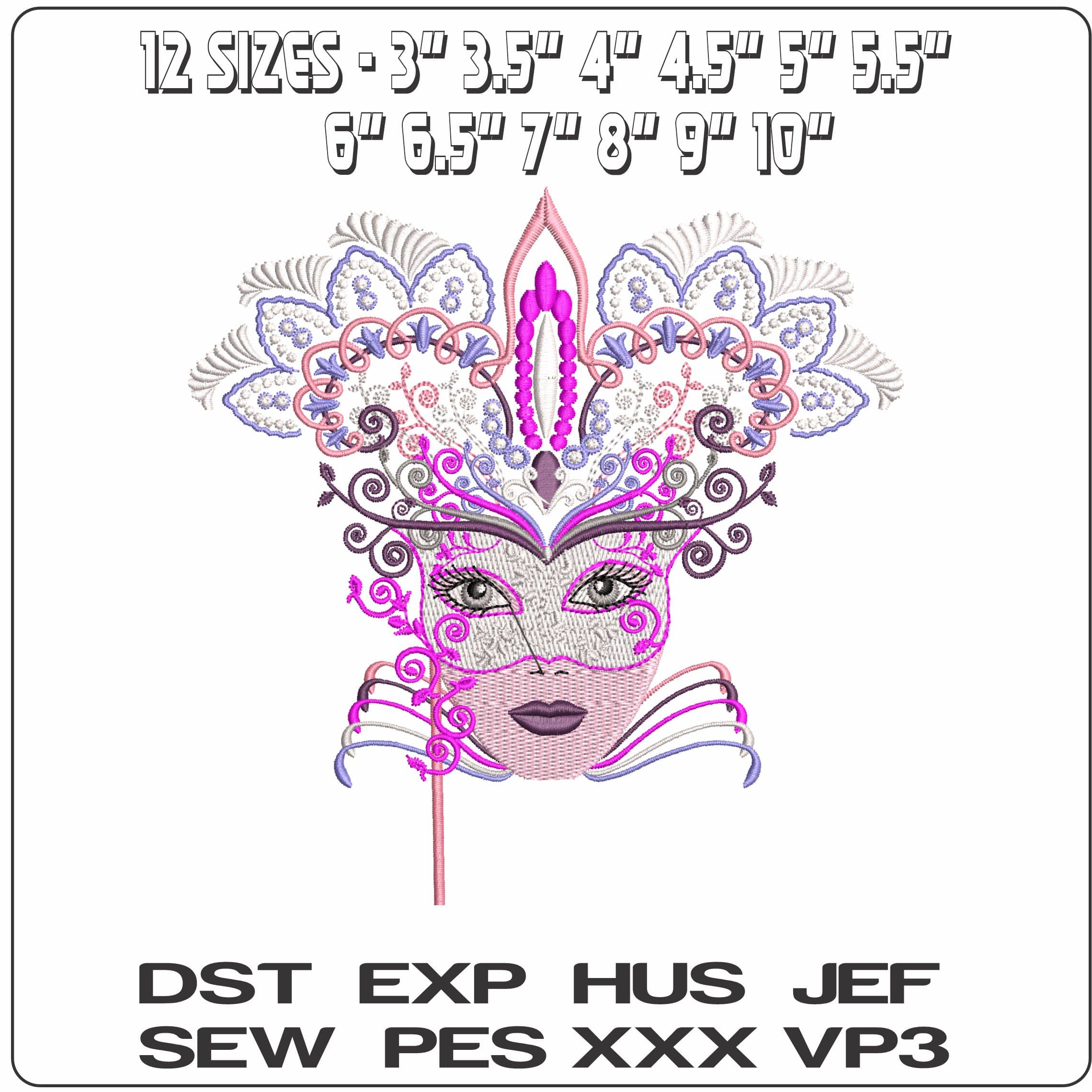 Elegant Lady Flower Mask  - Elegant embroidery design file - instant download — view 2
