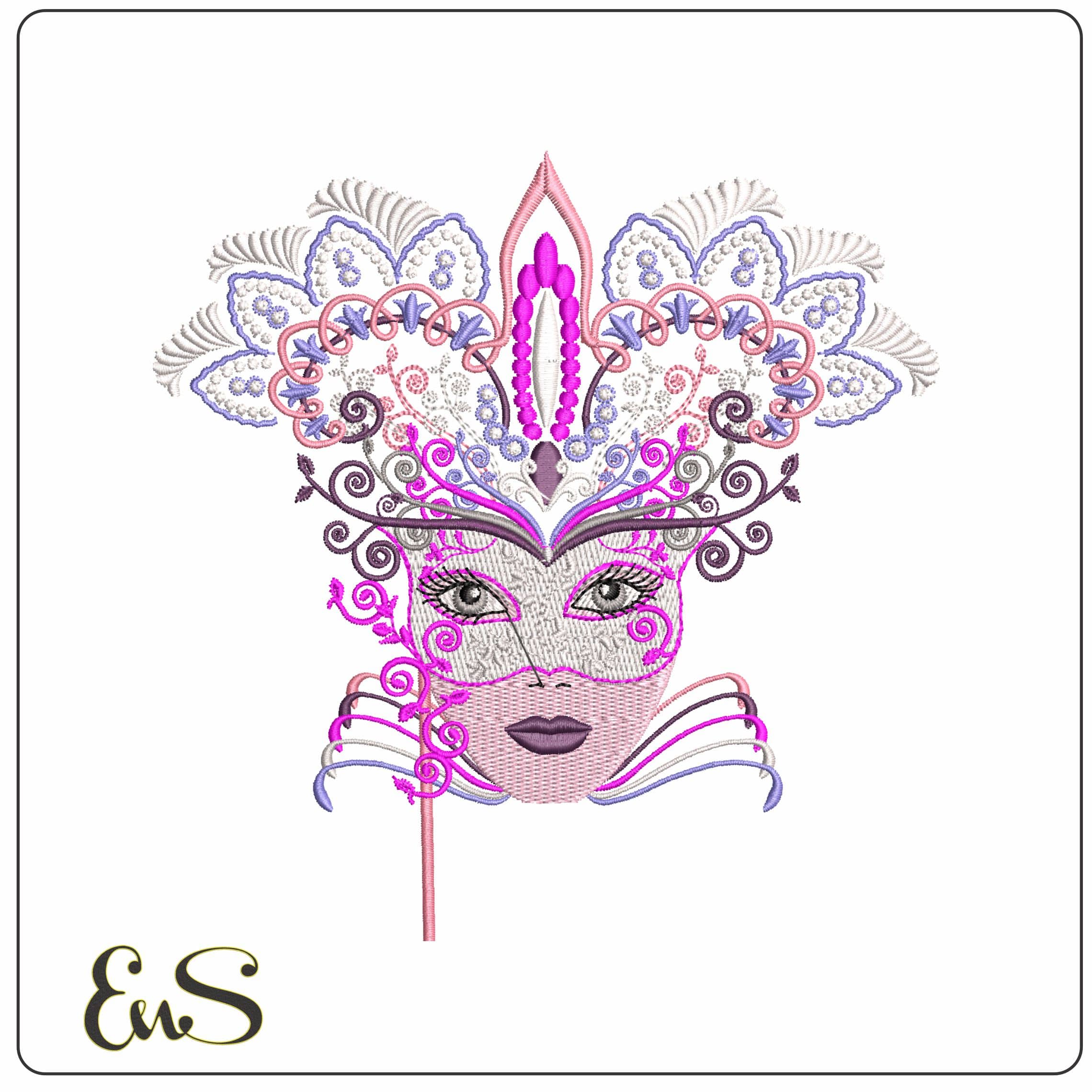 Elegant Lady Flower Mask  - Elegant embroidery design file - instant download