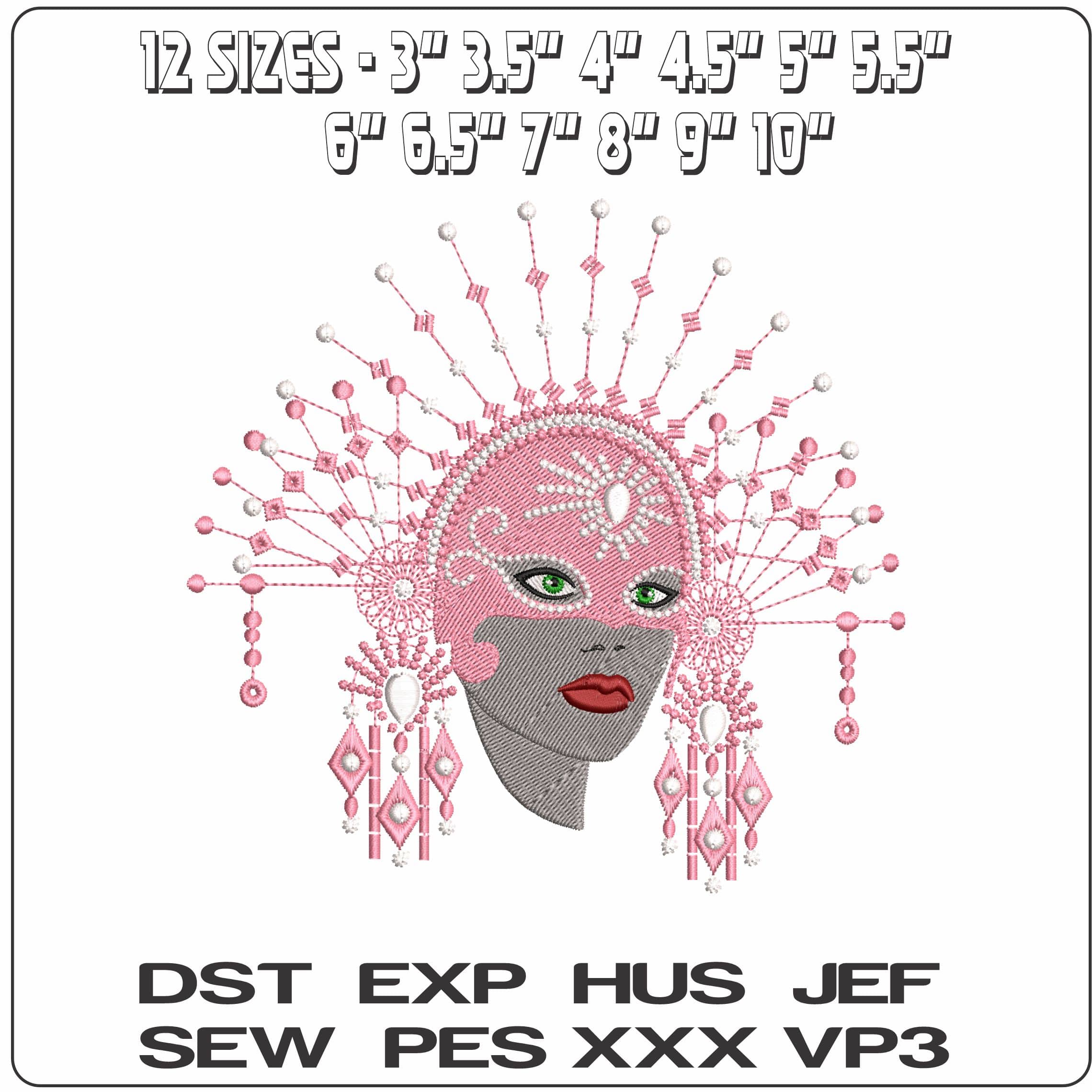 Elegant Lady Pink Astec Mask  - Elegant embroidery design file - instant download — view 2