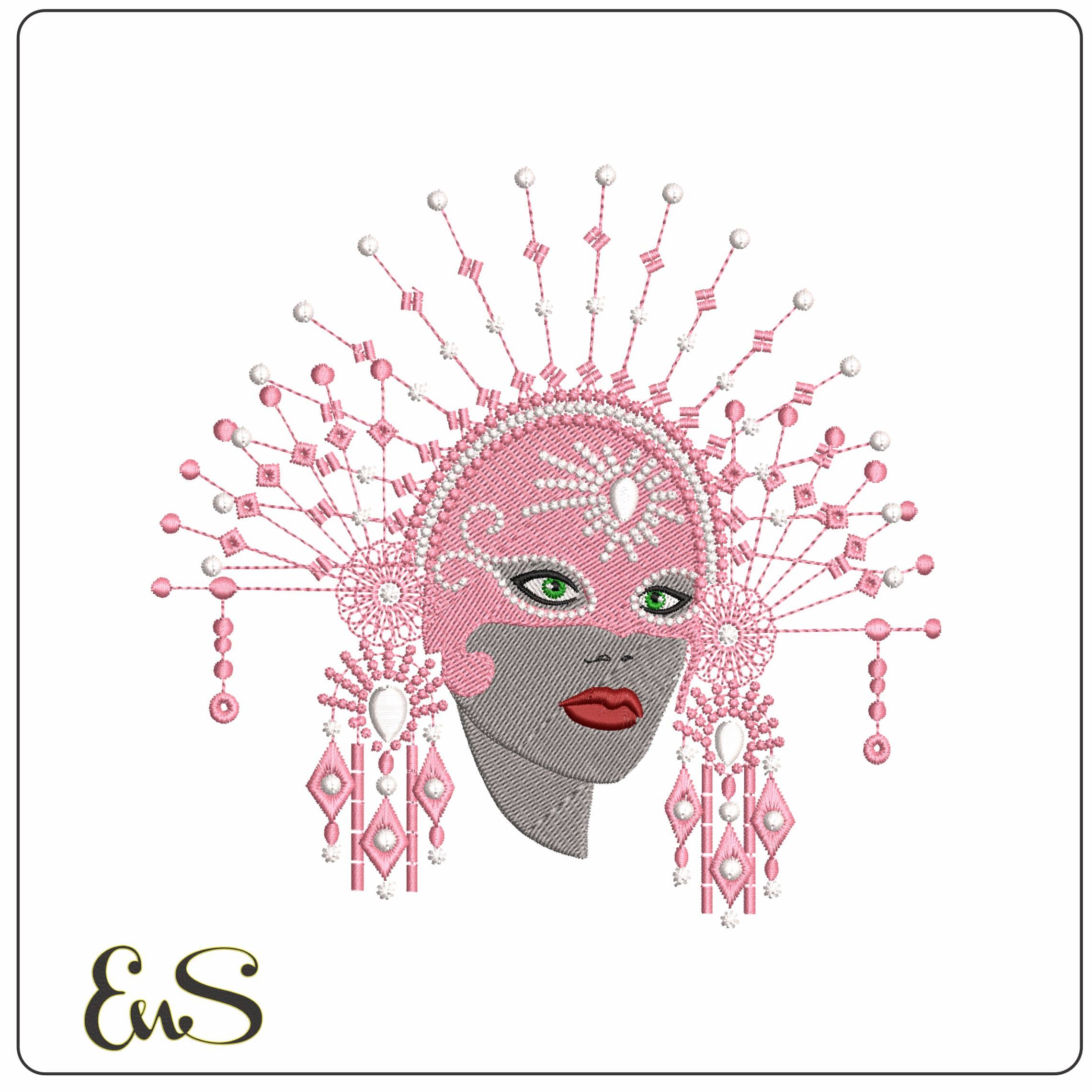 Elegant Lady Pink Astec Mask  - Elegant embroidery design file - instant download
