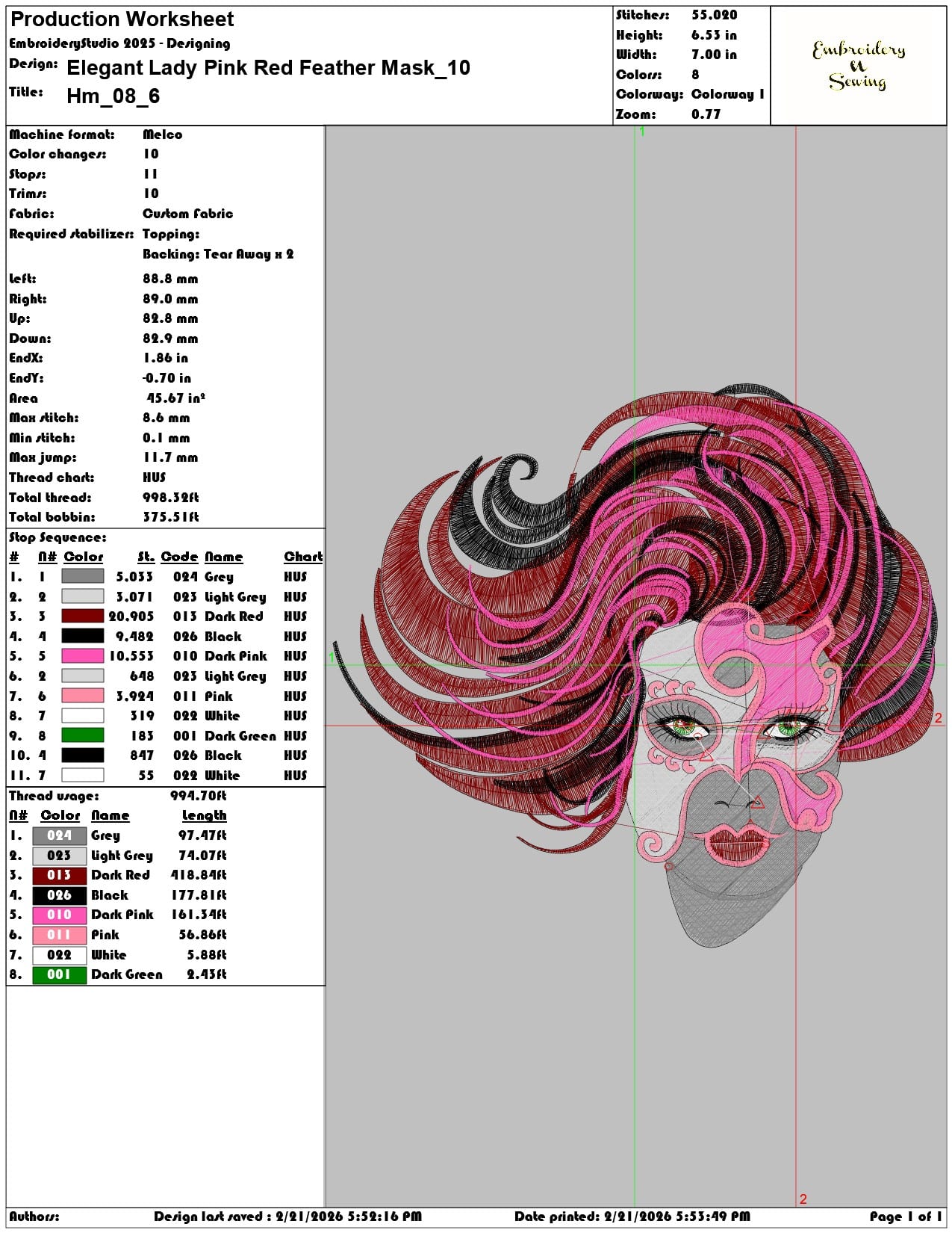 Elegant Lady Pink Red Feather Mask  - Elegant embroidery design file - instant download — view 3