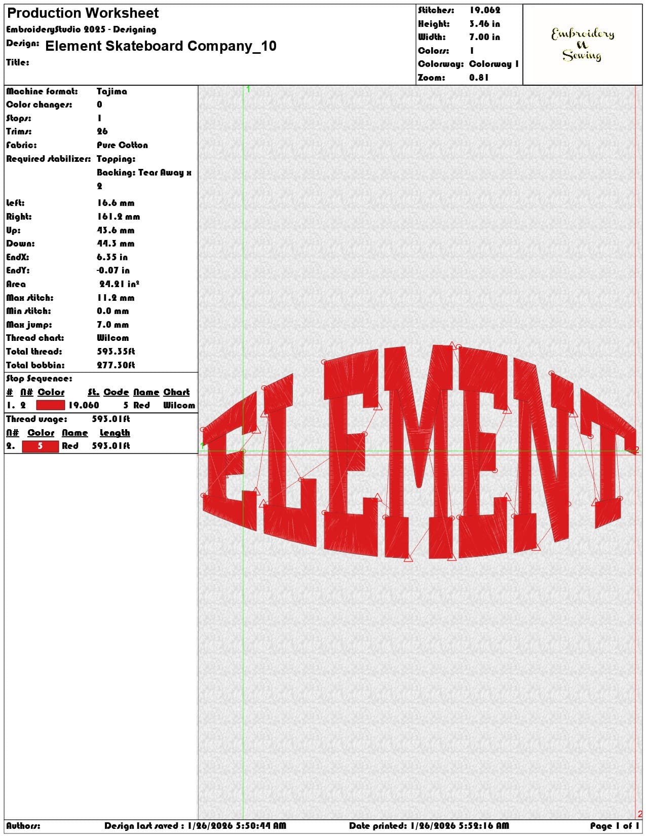 Element Skateboard Company  - Elegant embroidery design file - instant download — view 3