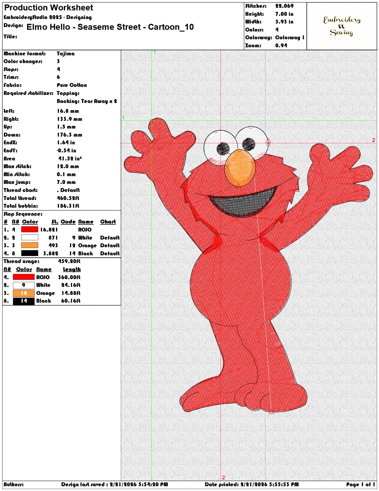 Elmo Hello Seaseme Street Cartoon  - Elegant embroidery design file - instant download — view 3