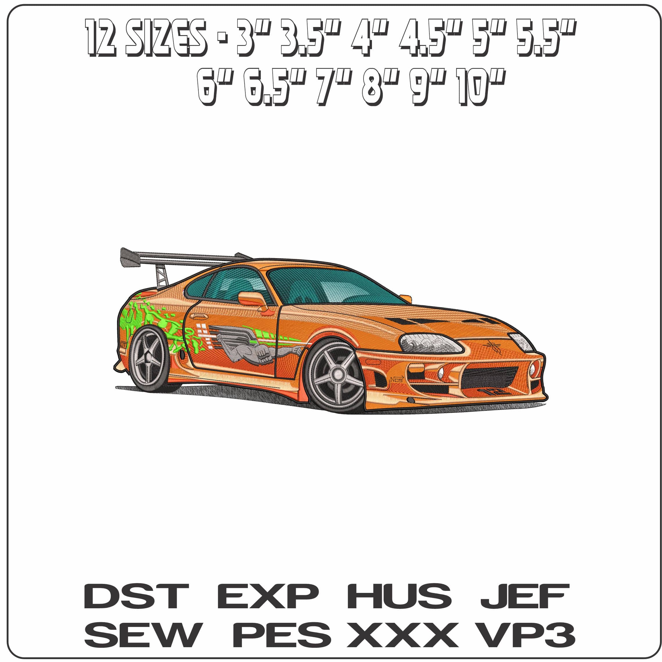 Fast and Furious Toyota Supra  - Elegant embroidery design file - instant download — view 2