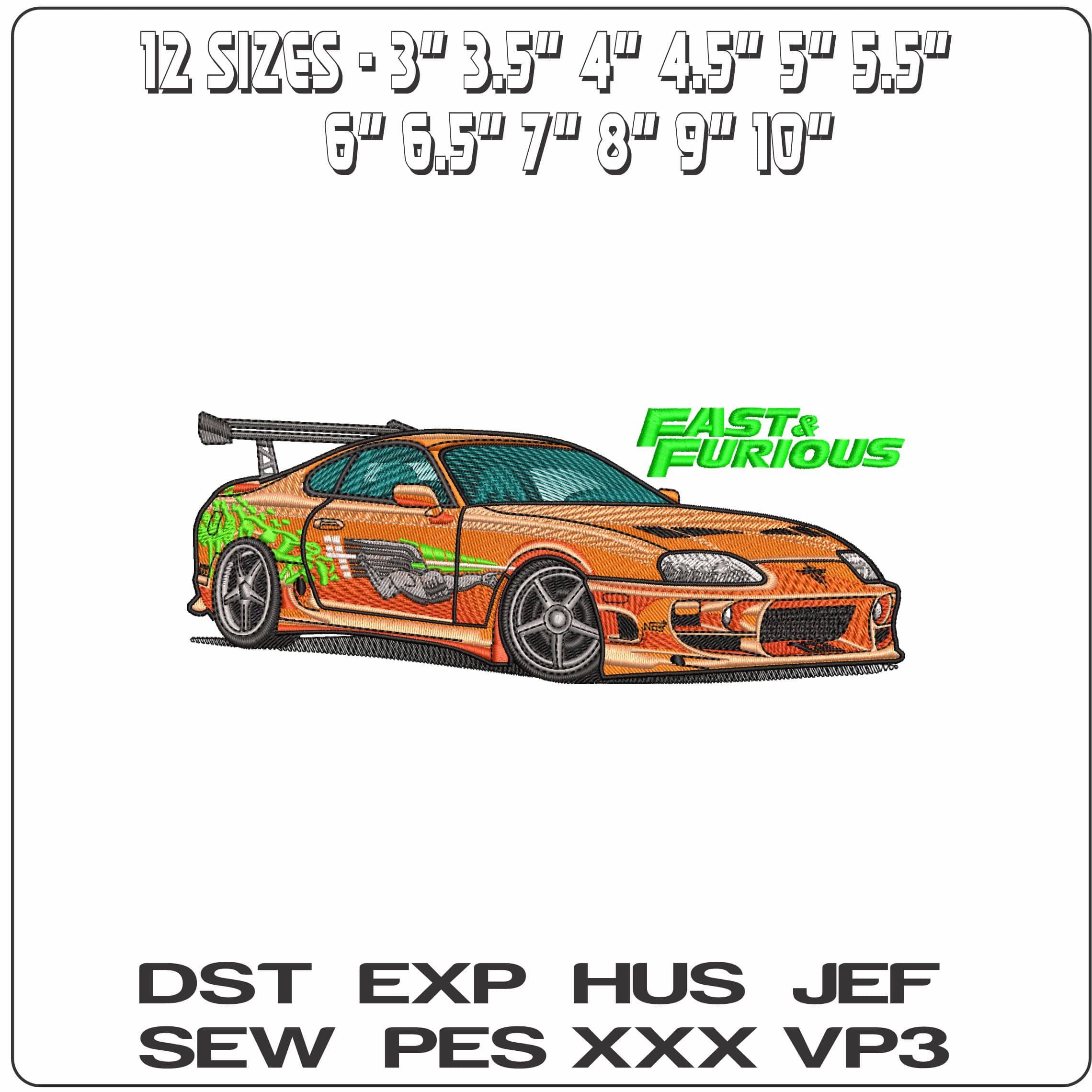 Fast and Furious Toyota Supra with Logo  - Elegant embroidery design file - instant download — view 2