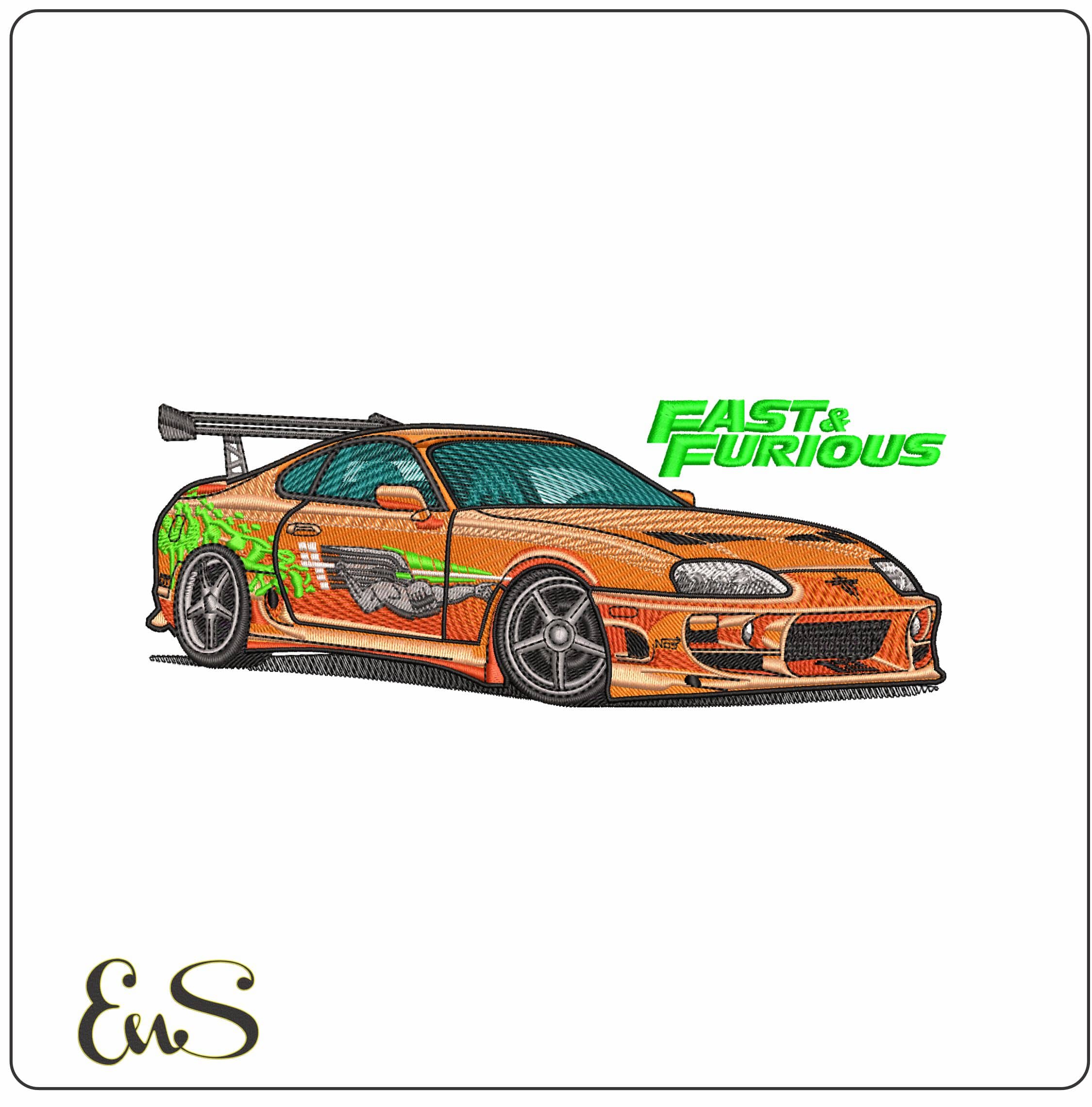 Fast and Furious Toyota Supra with Logo  - Elegant embroidery design file - instant download