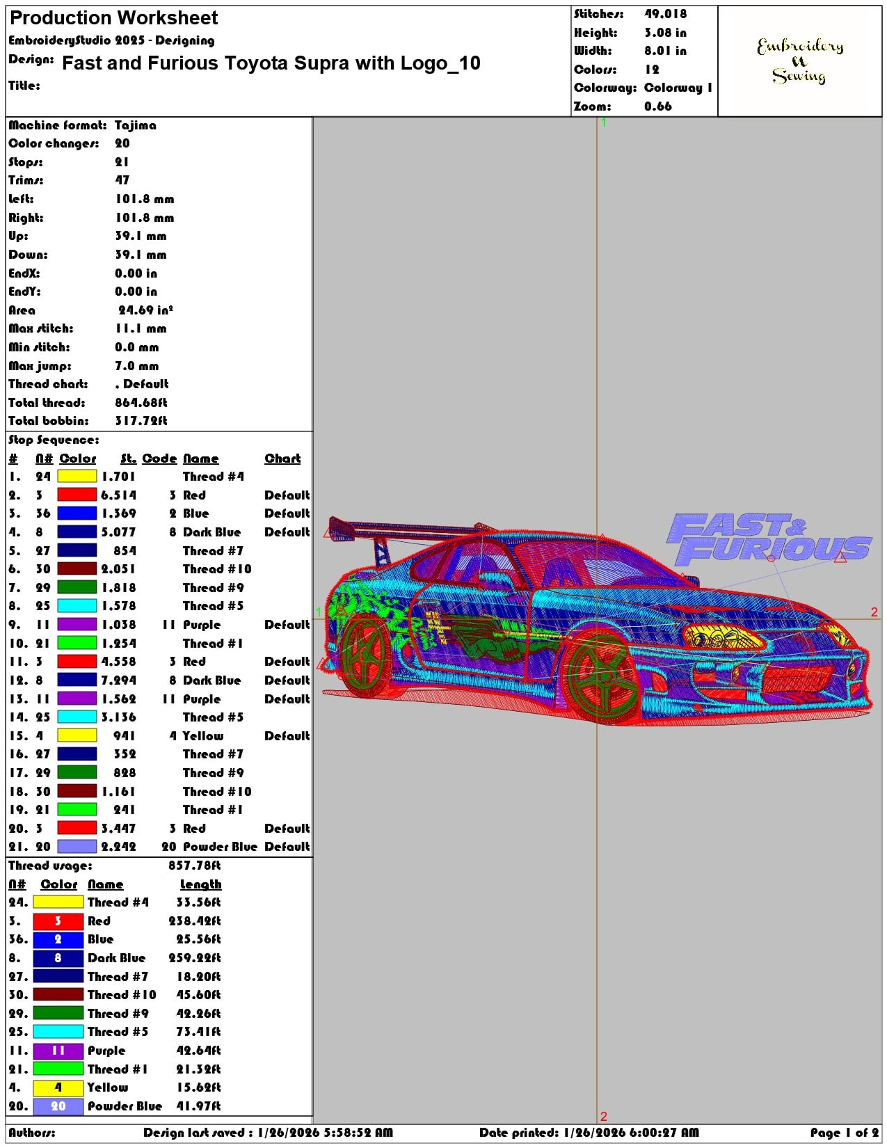 Fast and Furious Toyota Supra with Logo  - Elegant embroidery design file - instant download — view 3