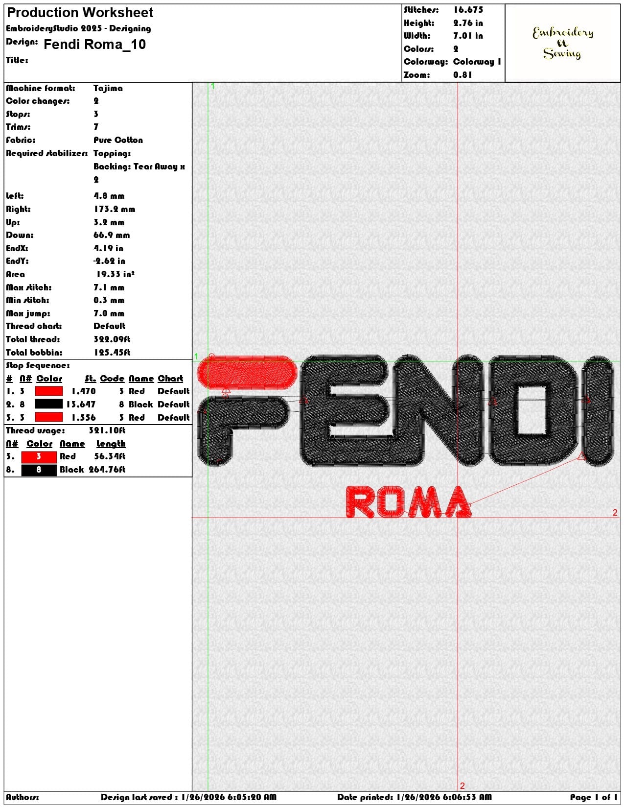 Fendi Roma  - Elegant embroidery design file - instant download — view 3