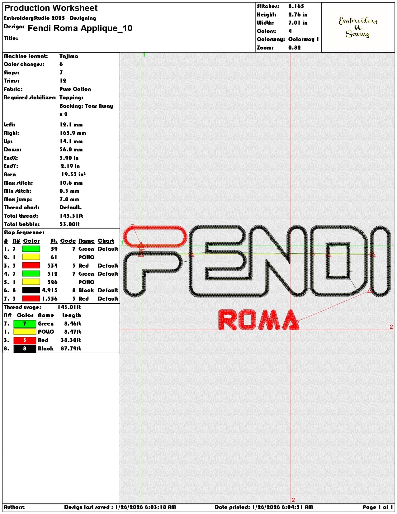 Fendi Roma Applique  - Elegant embroidery design file - instant download — view 3