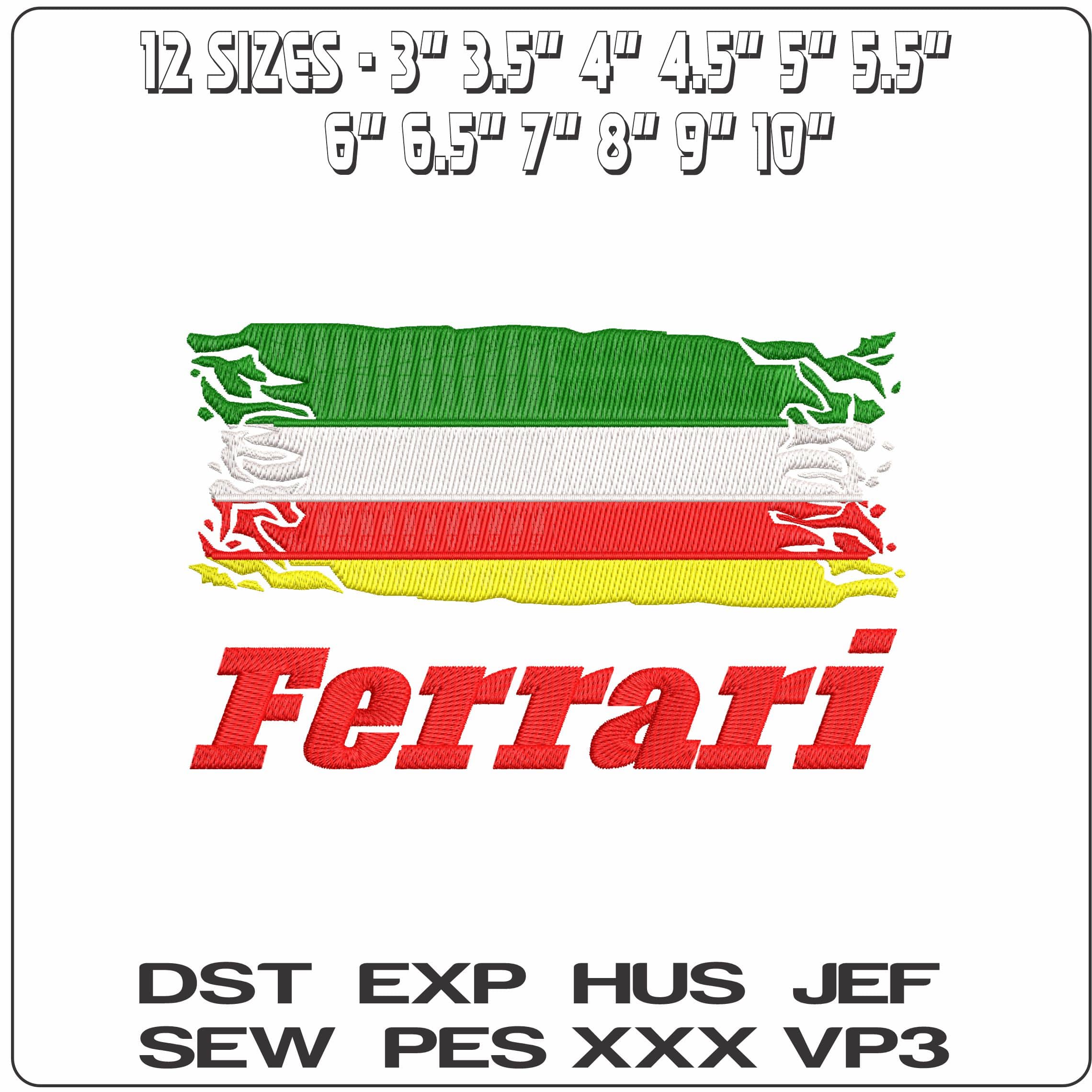 Ferrari Name and Flag  - Elegant embroidery design file - instant download — view 2