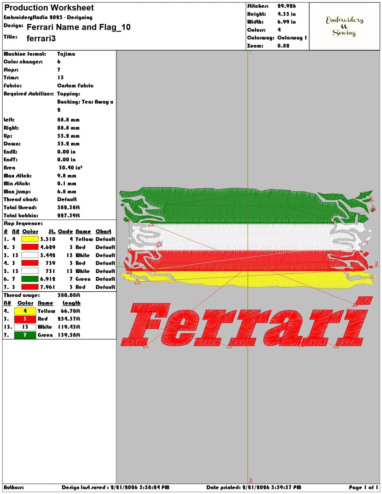 Ferrari Name and Flag  - Elegant embroidery design file - instant download — view 3