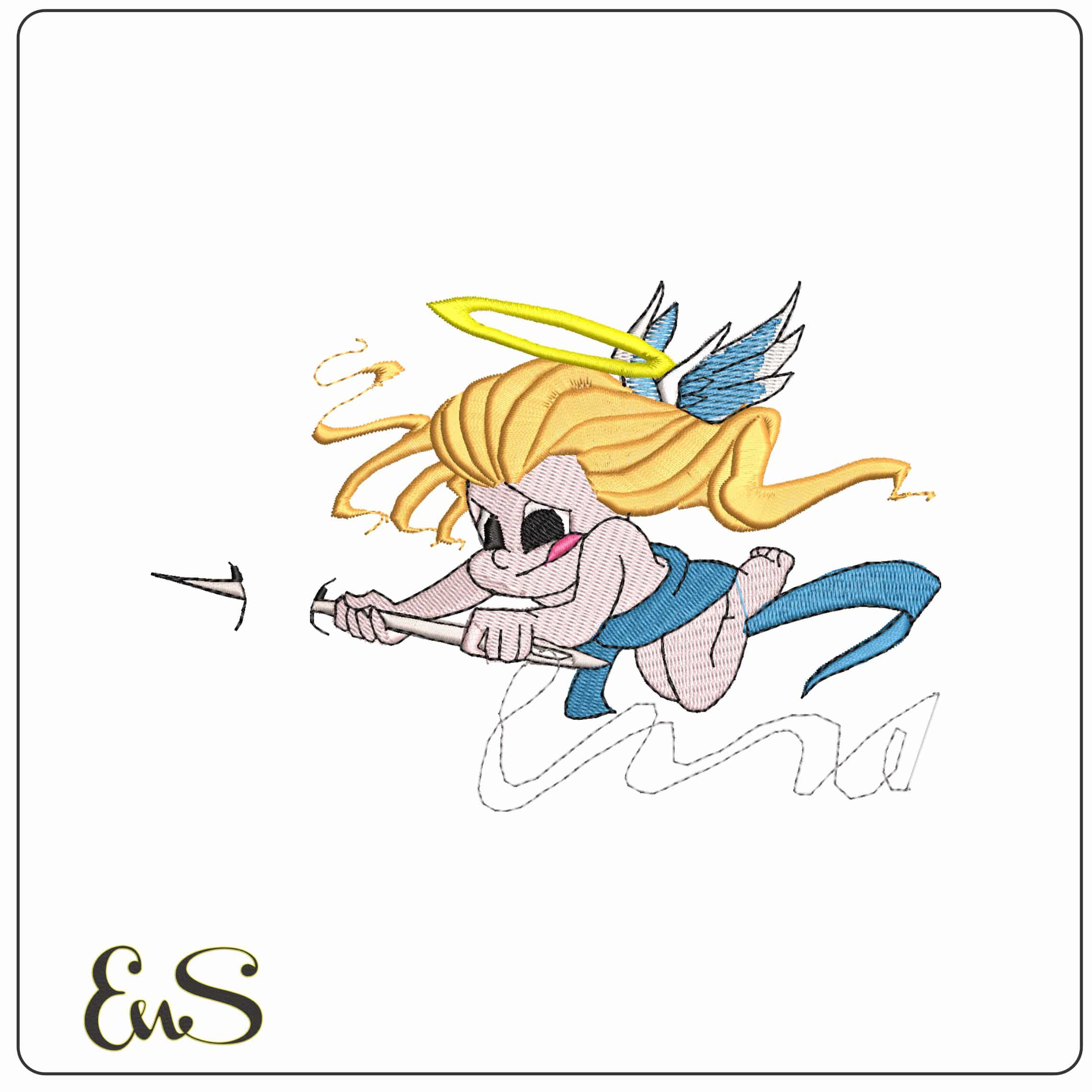Fighting Angel  - Elegant embroidery design file - instant download