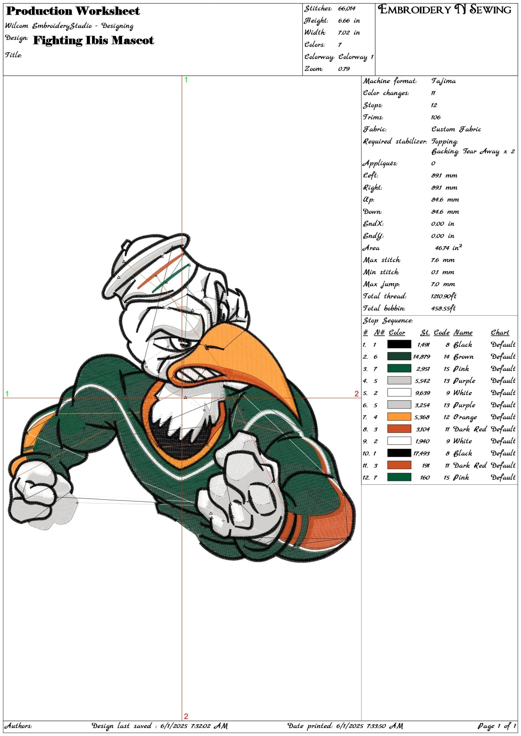 Fighting Ibis Mascot  - Elegant embroidery design file - instant download — view 3