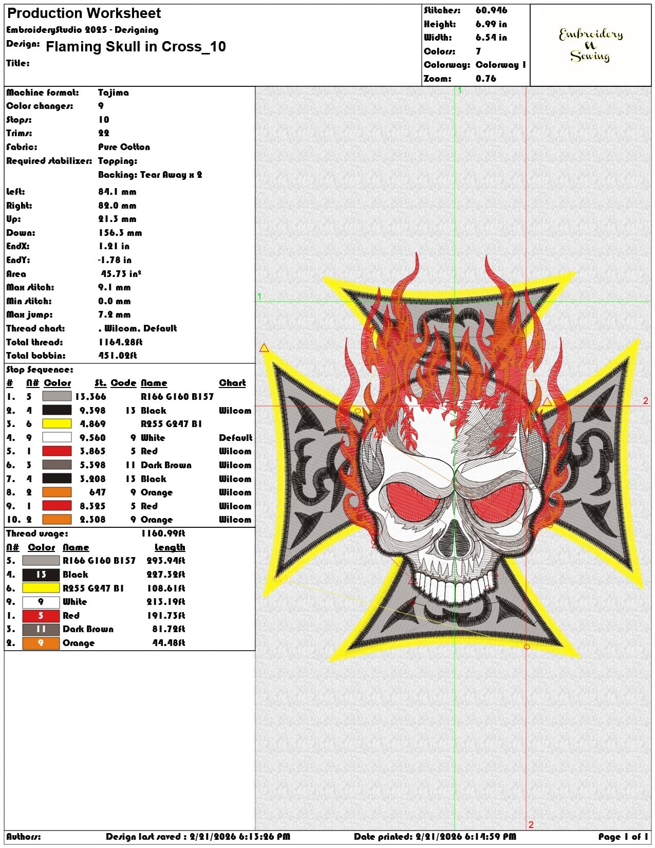 Flaming Skull in Cross  - Elegant embroidery design file - instant download — view 3