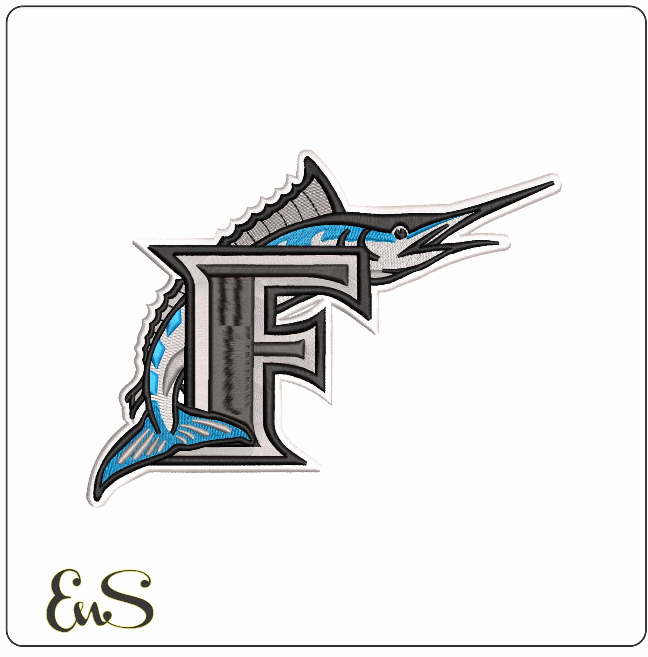 Florida Marlins F 1993 2011 MLB  - Elegant embroidery design file - instant download