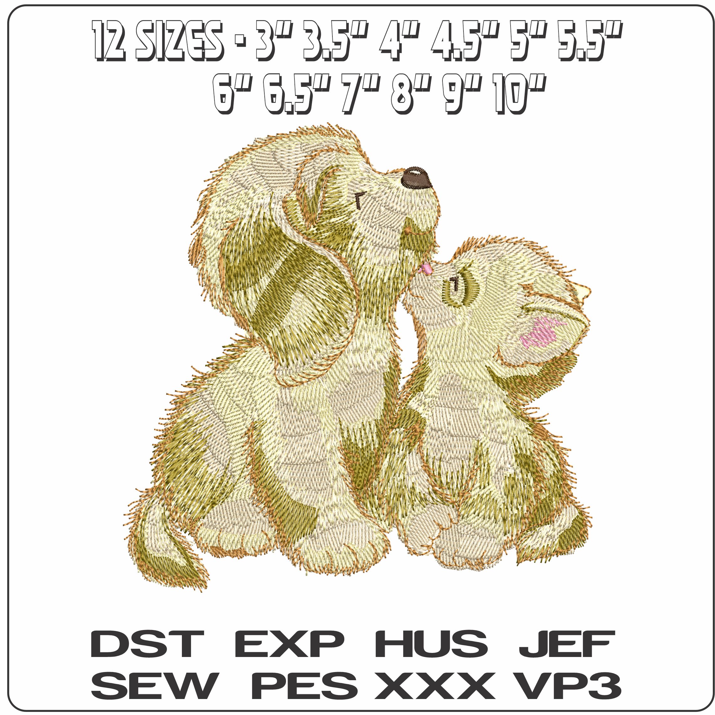 Fluffy Dog and Cat  - Elegant embroidery design file - instant download — view 2