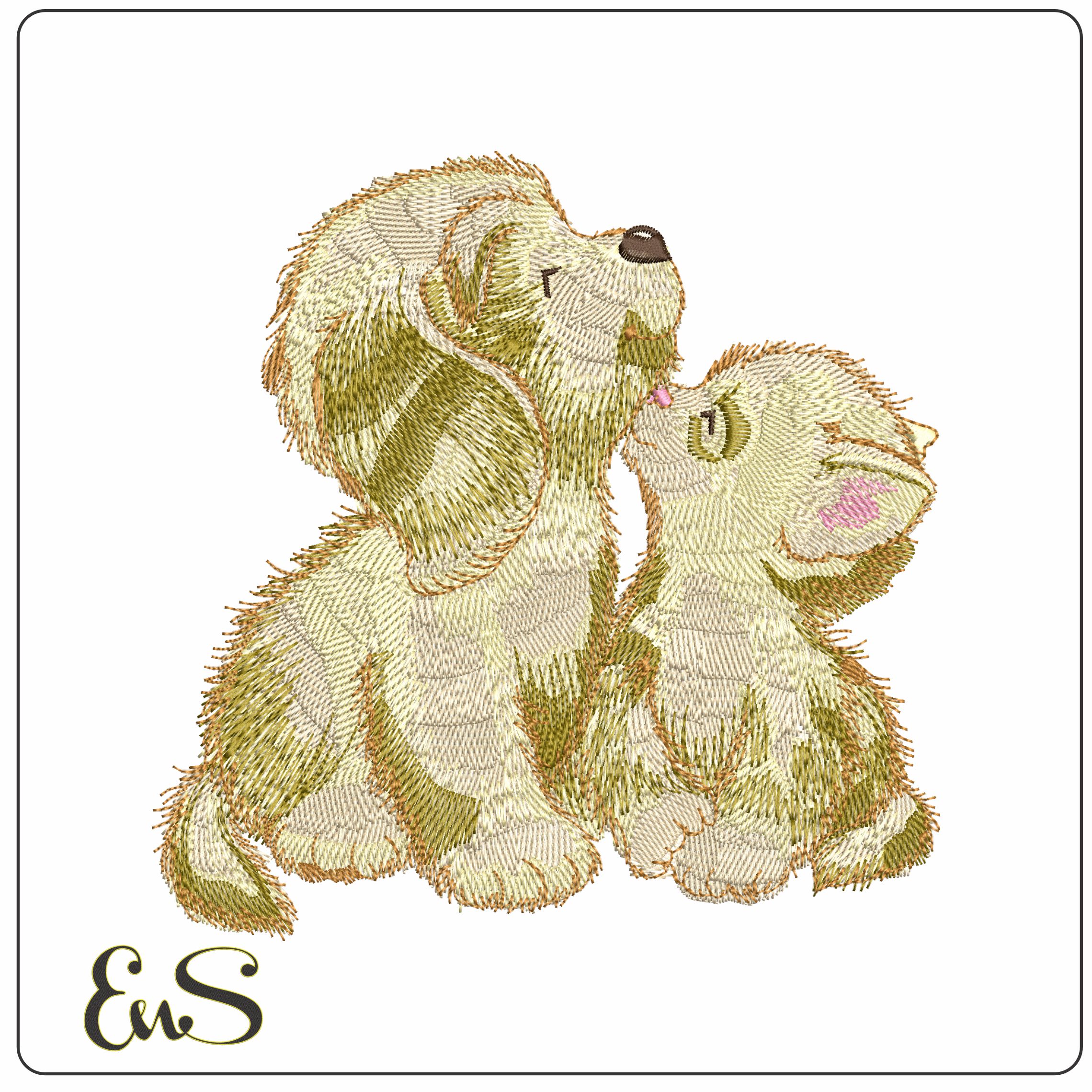 Fluffy Dog and Cat  - Elegant embroidery design file - instant download