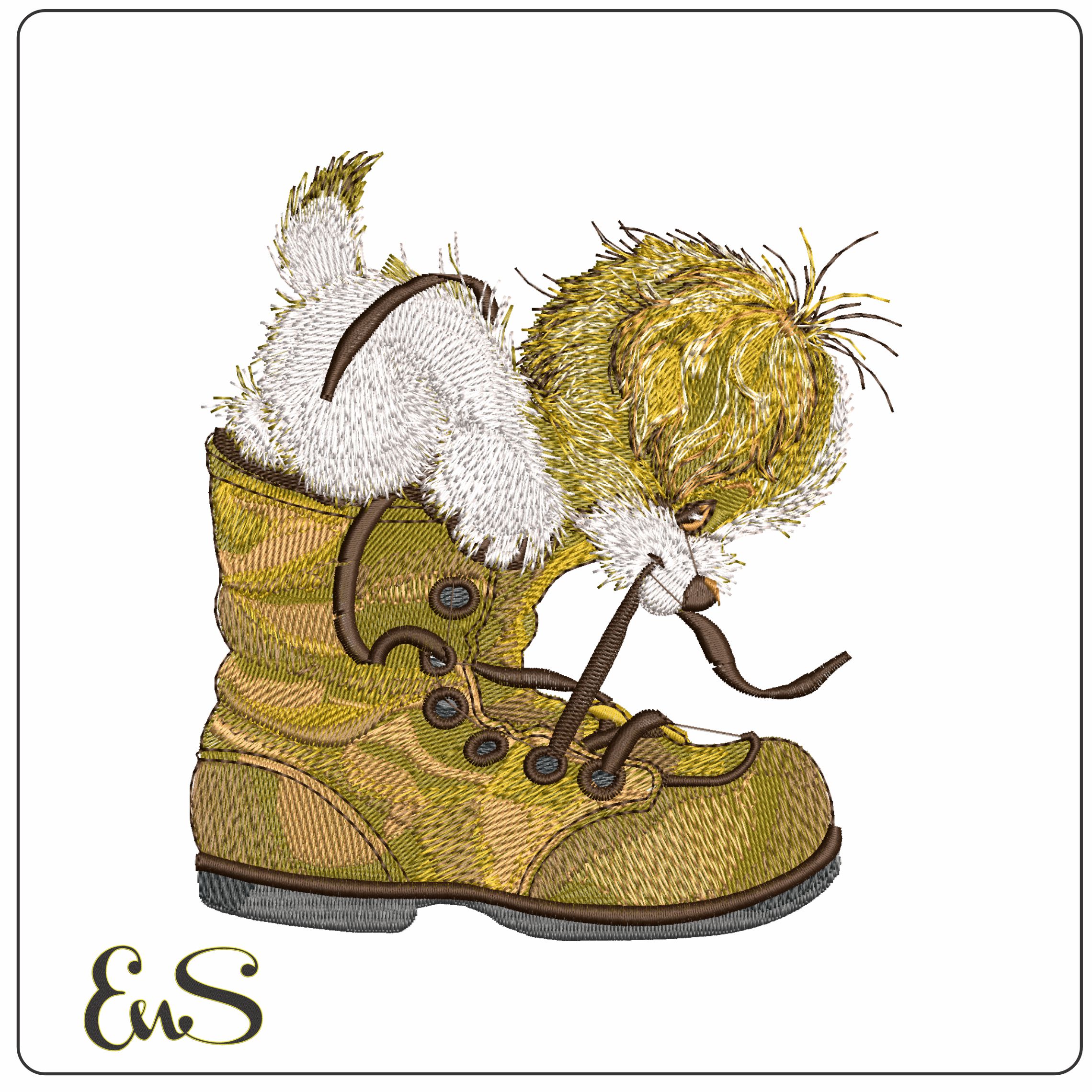 Fluffy dog in Boot  - Elegant embroidery design file - instant download