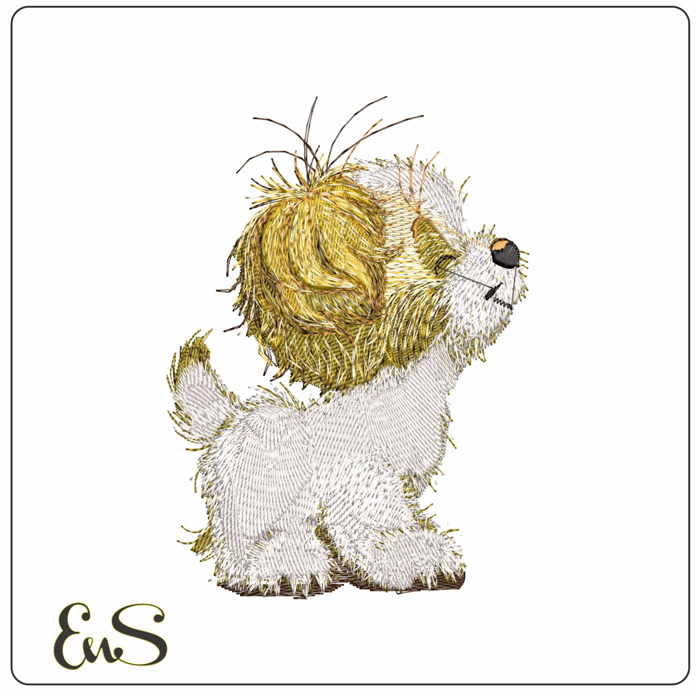 Fluffy Dog Posing  - Elegant embroidery design file - instant download