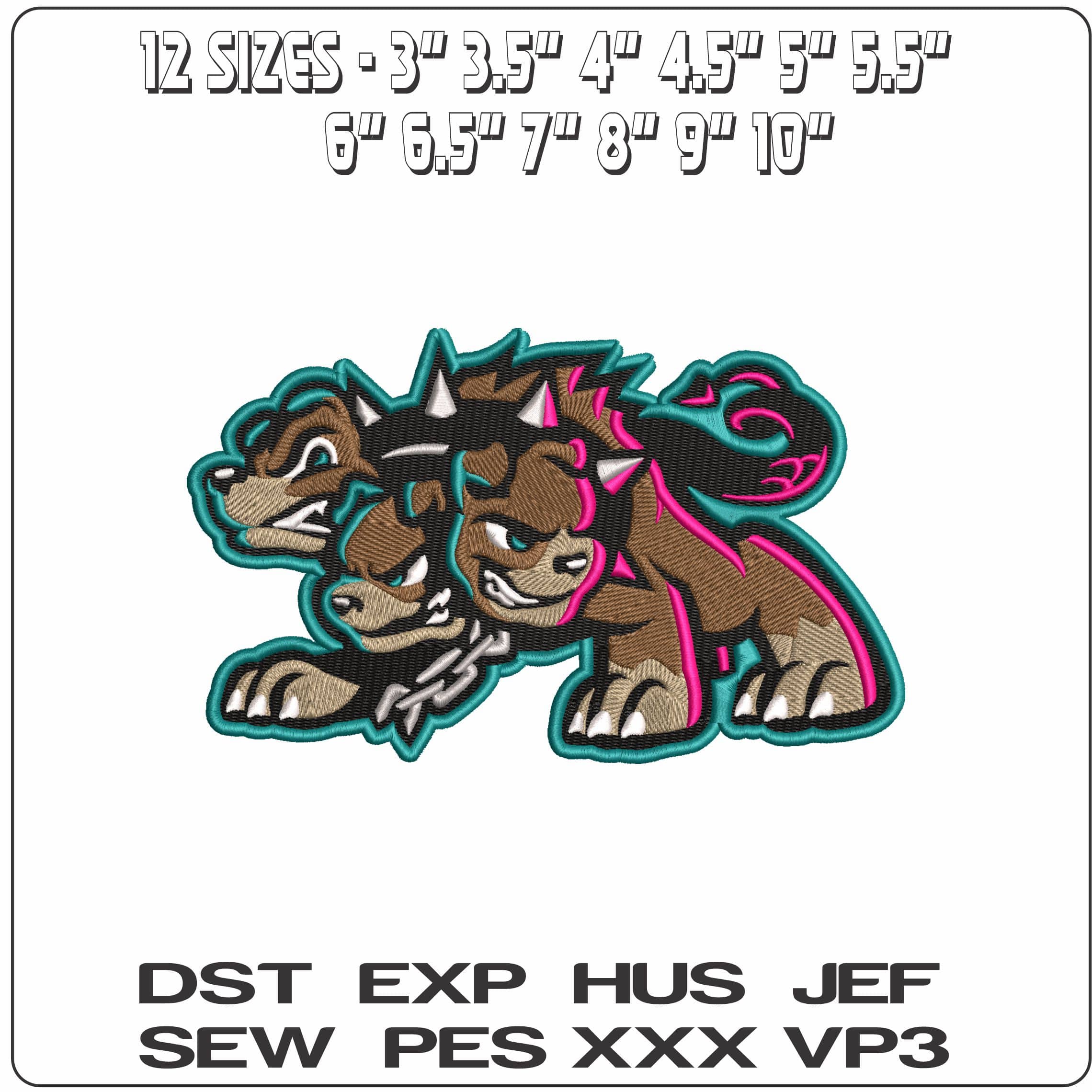 Fluffy the 3 Headed Dog Cerberus  - Elegant embroidery design file - instant download — view 2