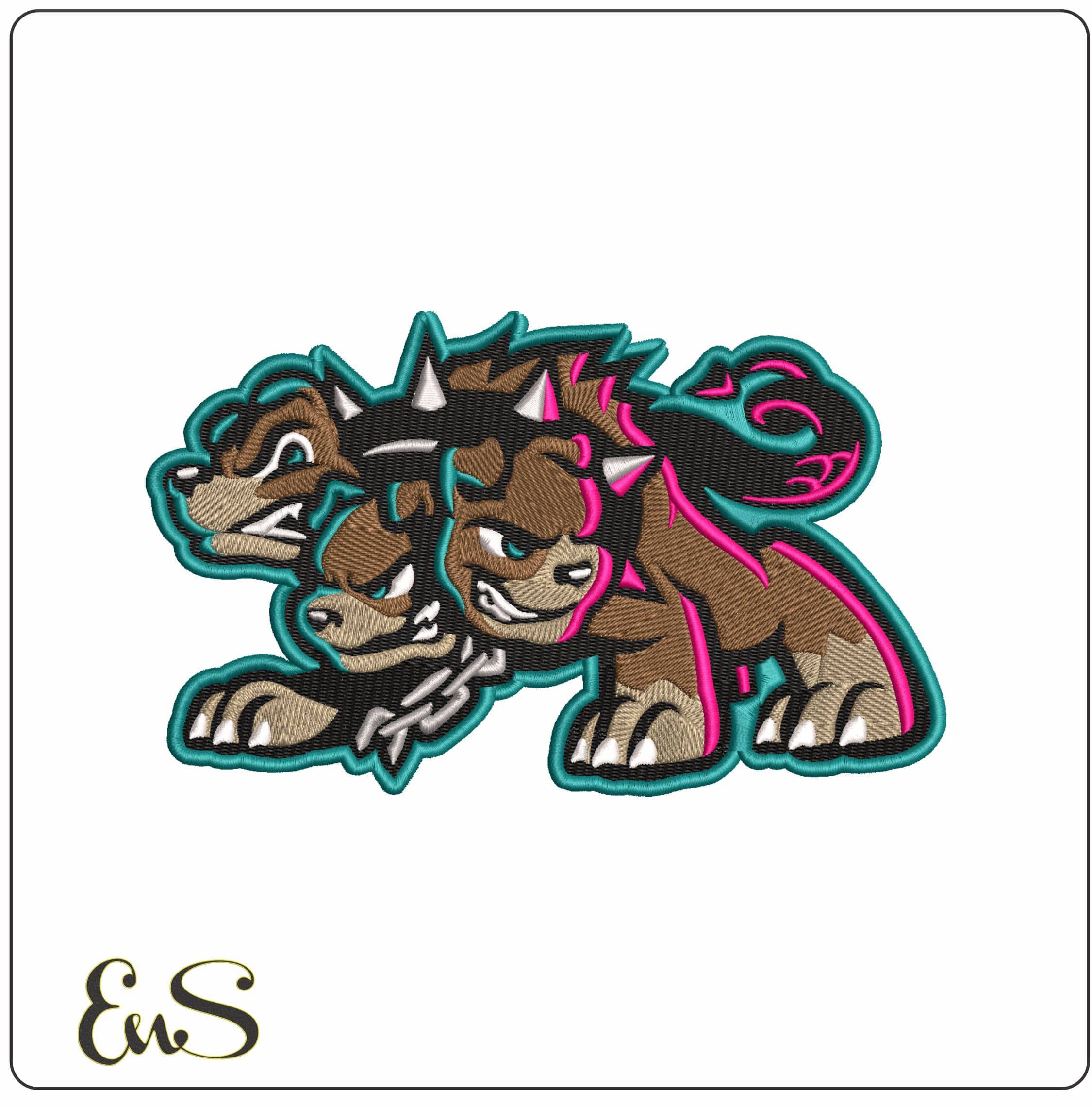 Fluffy the 3 Headed Dog Cerberus  - Elegant embroidery design file - instant download