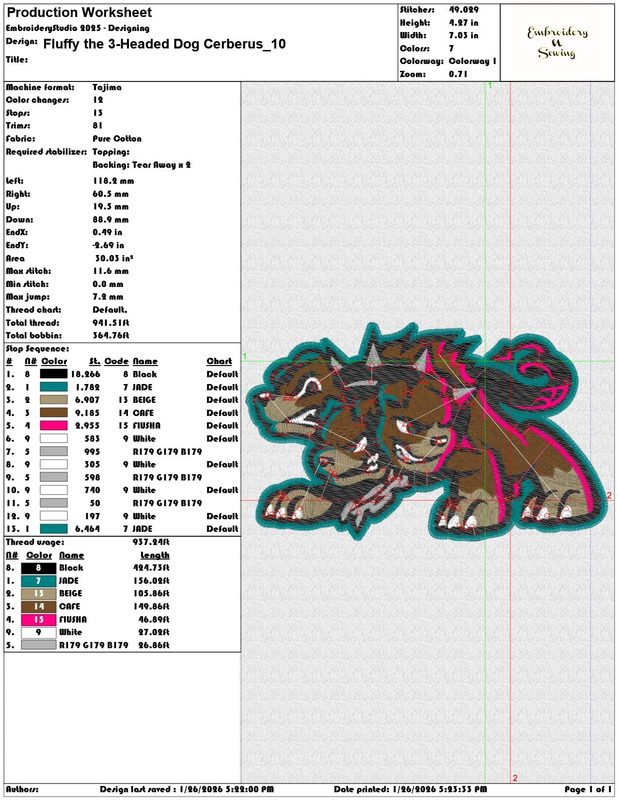 Fluffy the 3 Headed Dog Cerberus  - Elegant embroidery design file - instant download — view 3