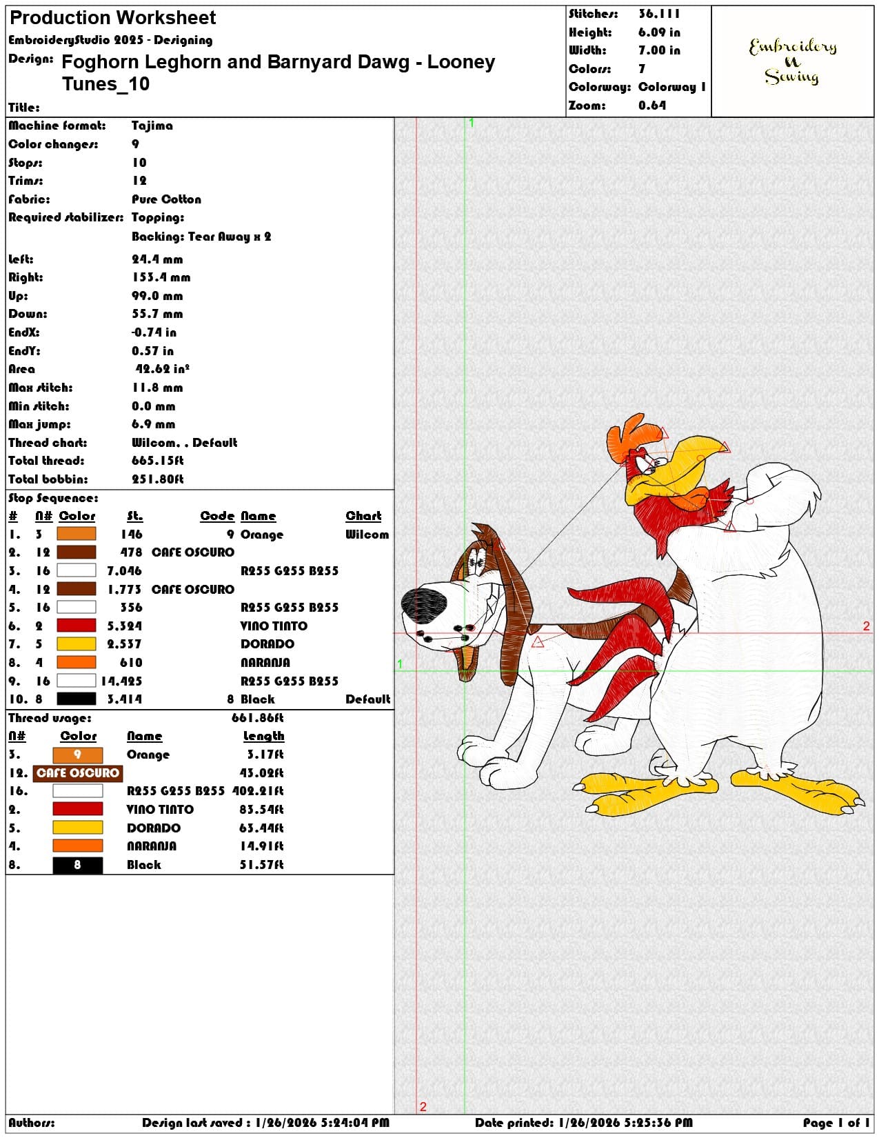 Foghorn Leghorn and Barnyard Dawg Looney Tunes  - Elegant embroidery design file - instant download — view 3