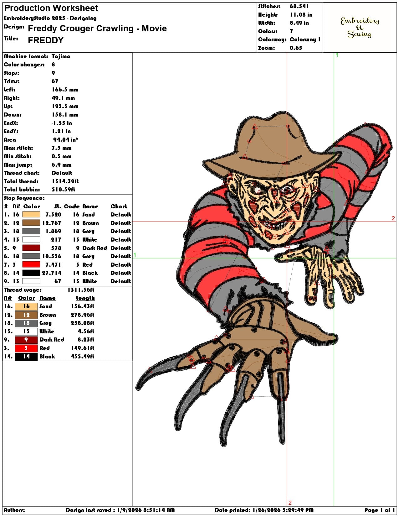 Freddy Crouger Crawling Movie   - Elegant embroidery design file - instant download — view 3