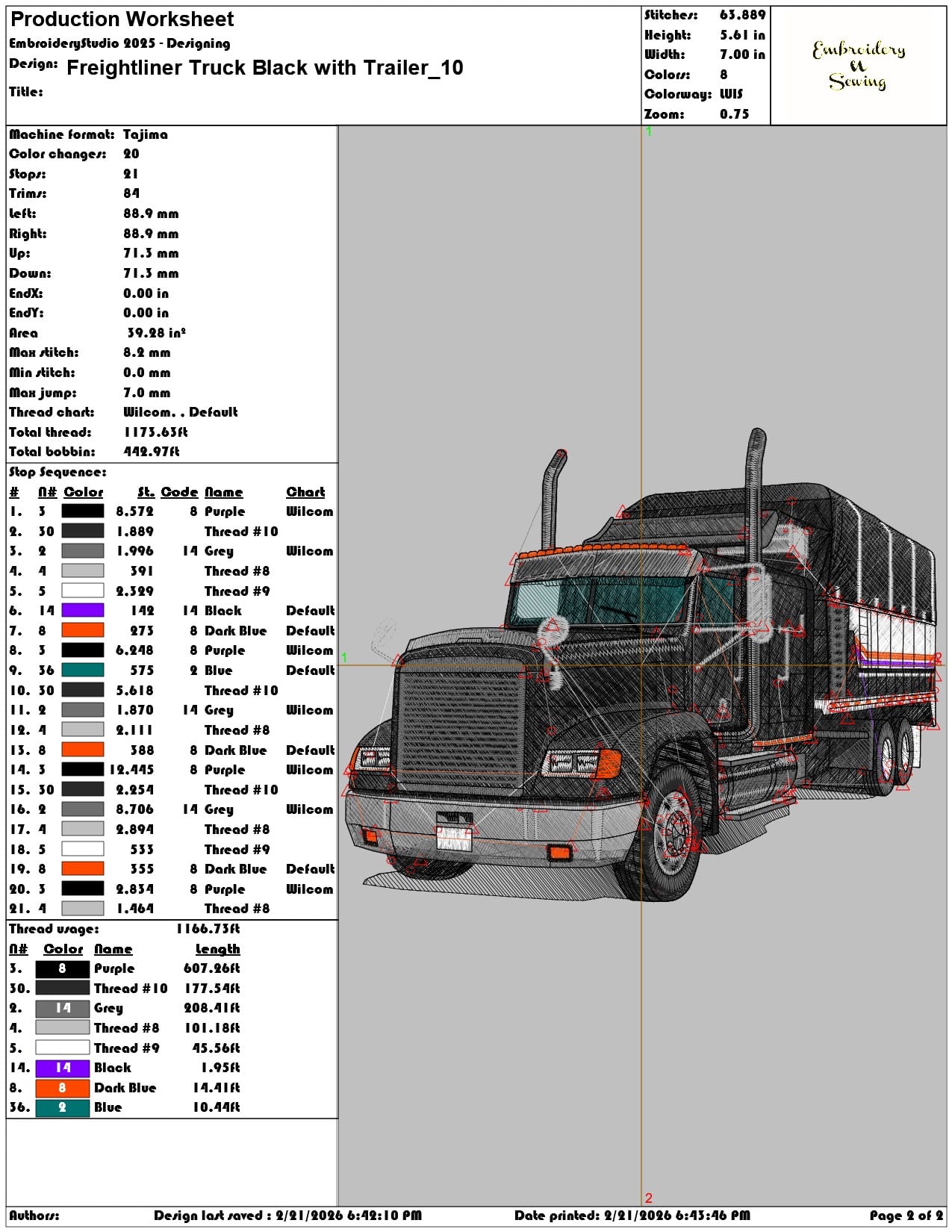 Freightliner Truck Black with Trailer   - Elegant embroidery design file - instant download — view 4