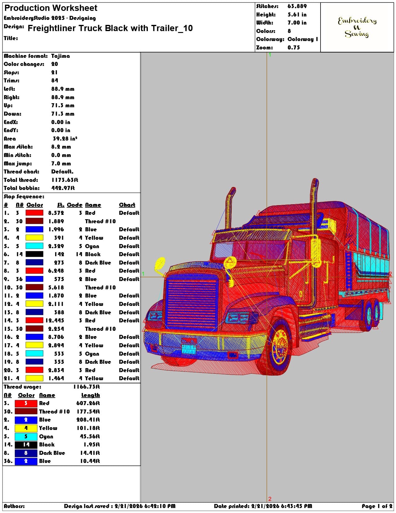 Freightliner Truck Black with Trailer   - Elegant embroidery design file - instant download — view 3