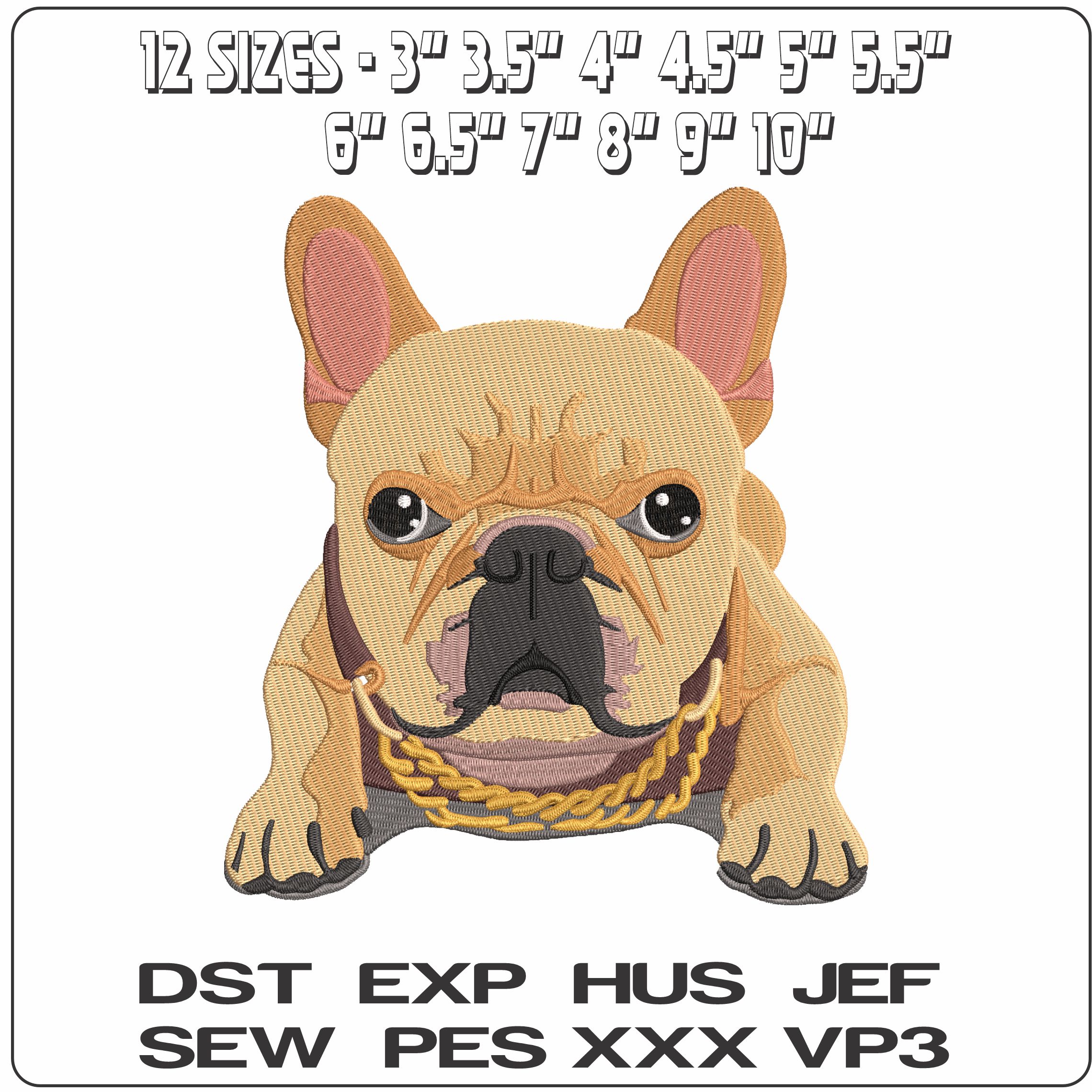 French Bulldog With Chain   - Elegant embroidery design file - instant download — view 2